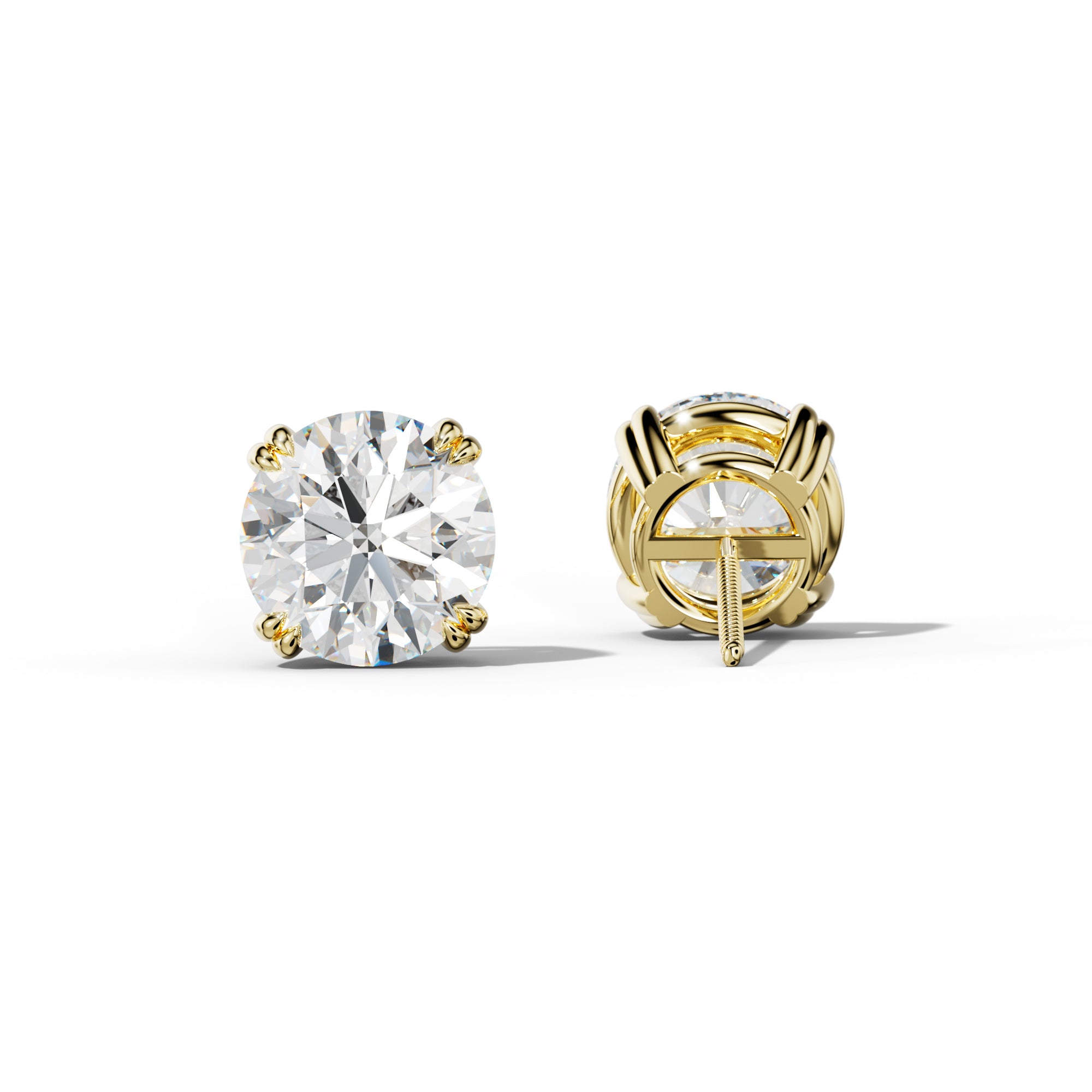 Round Diamond Stud Earrings With Claw Double Prongs
