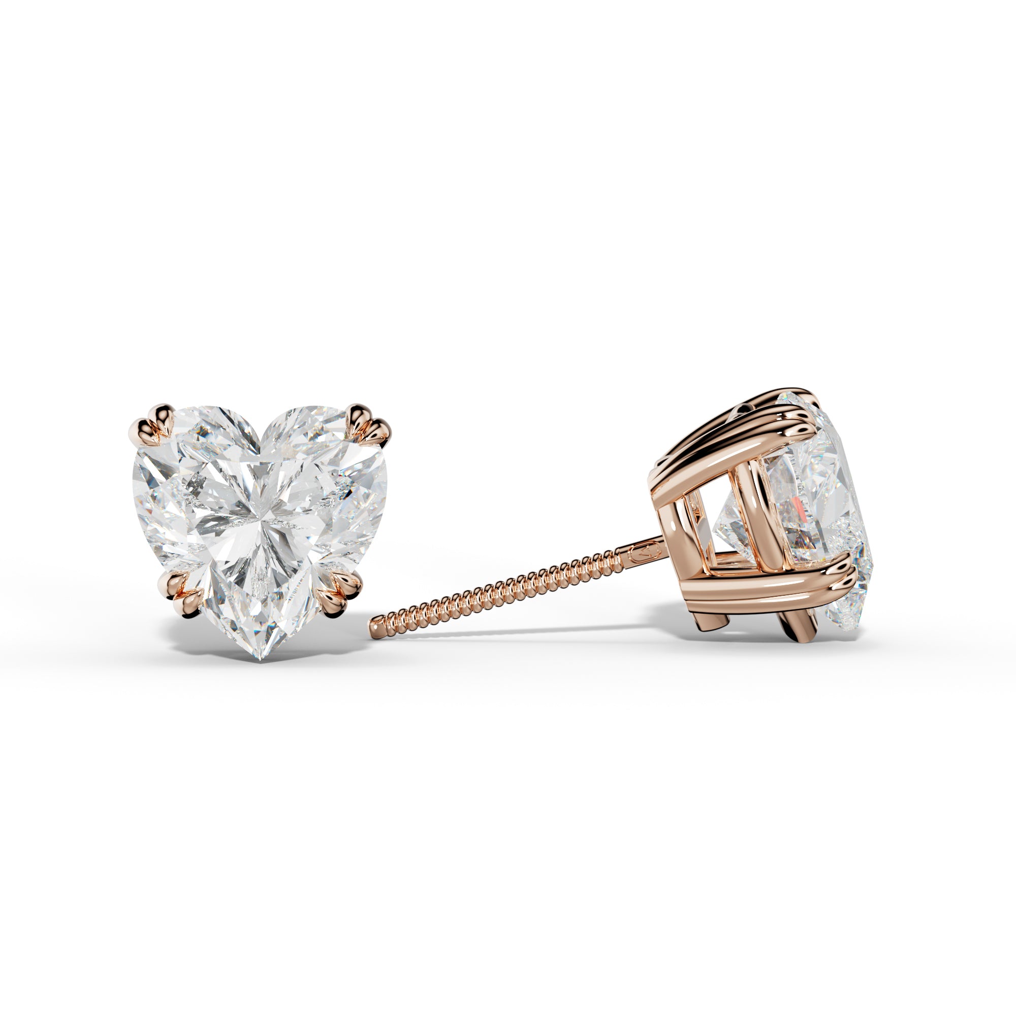 Heart  Diamond Stud Earrings With Claw Double Prongs