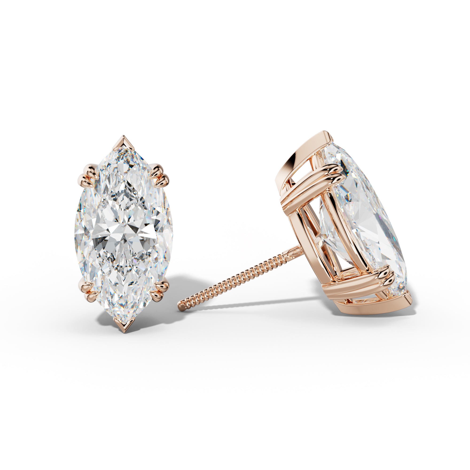 Marquise Diamond Stud Earrings With Double Claw And V Prongs