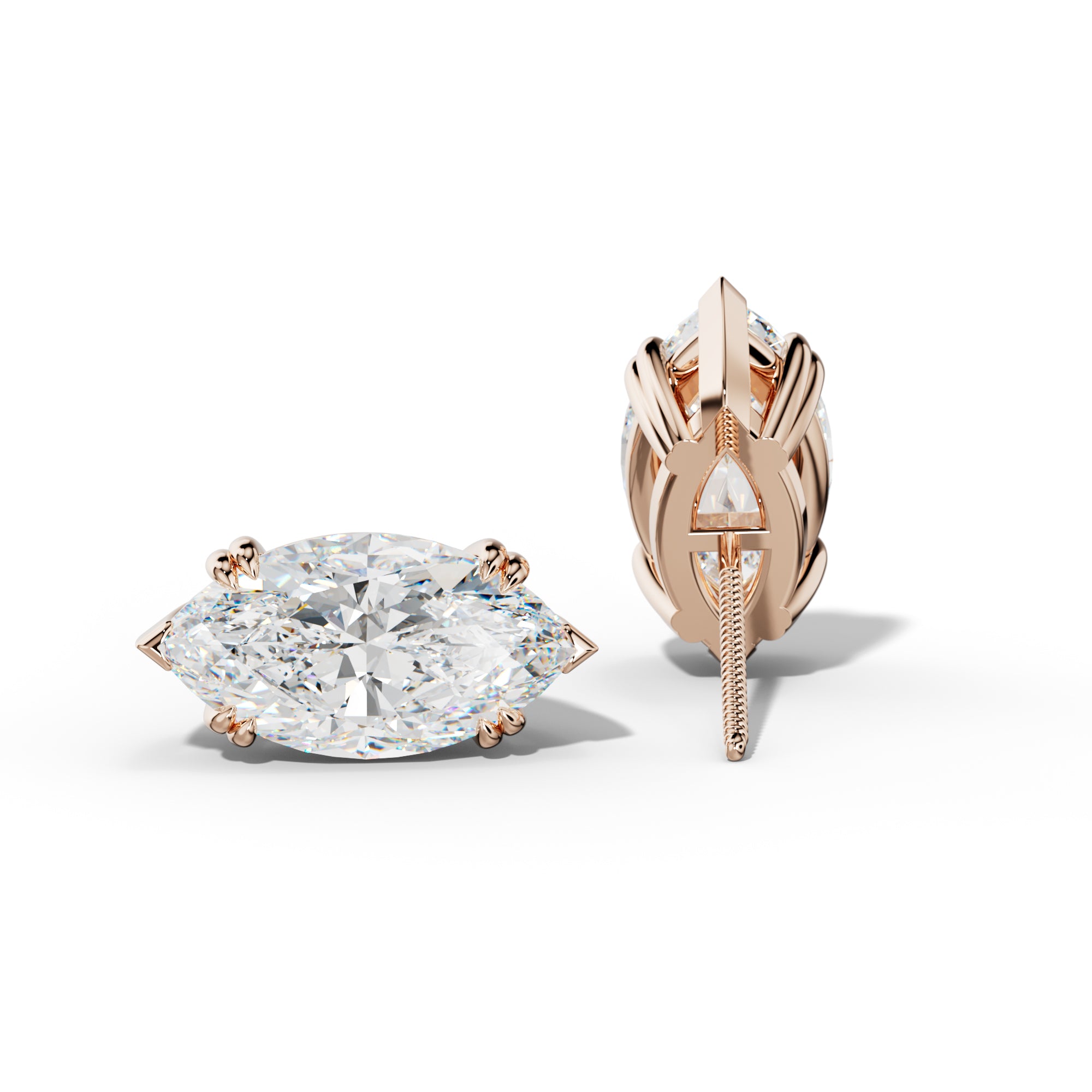 Marquise Diamond Stud Earrings With Double Claw And V Prongs