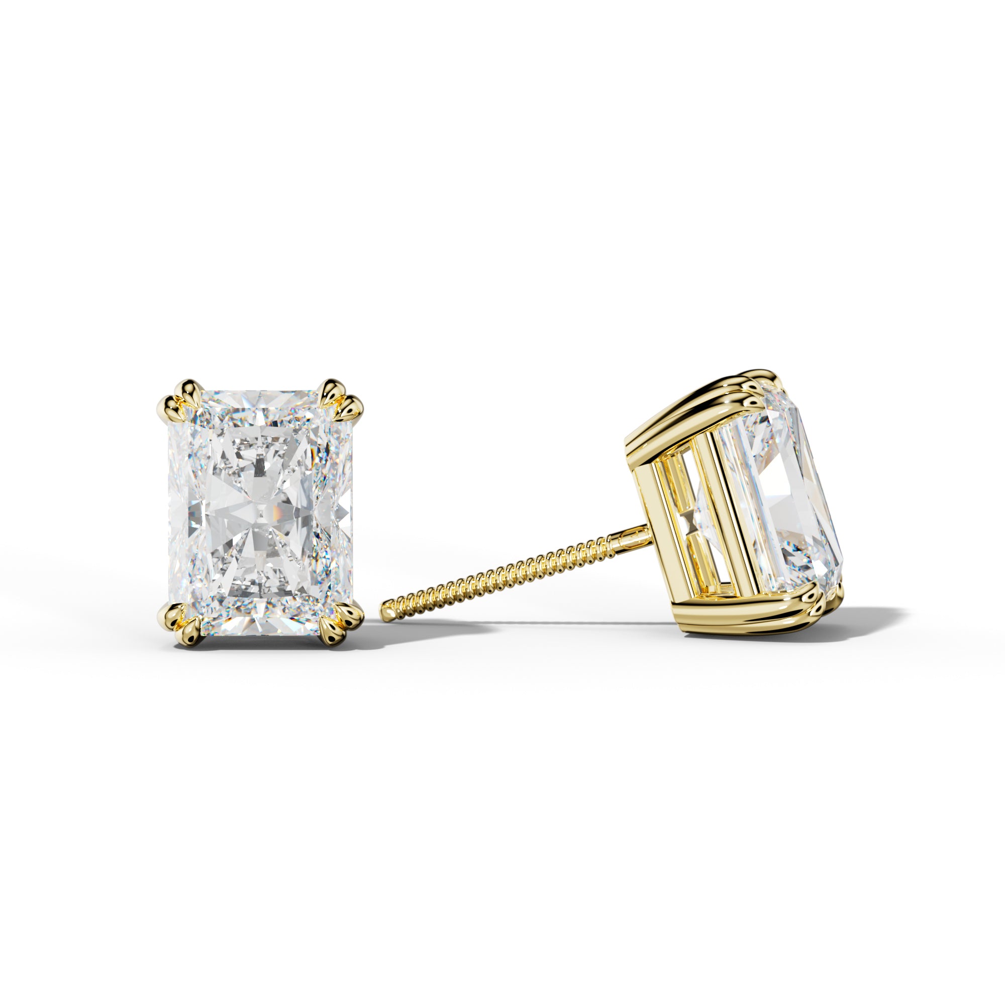 Radiant Diamond Stud Earrings With Claw Double Prongs