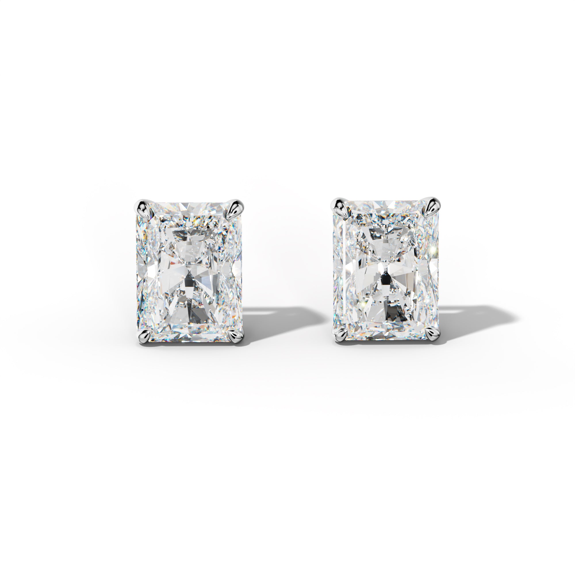Radiant Diamond Stud Earrings With Four Claw Prongs