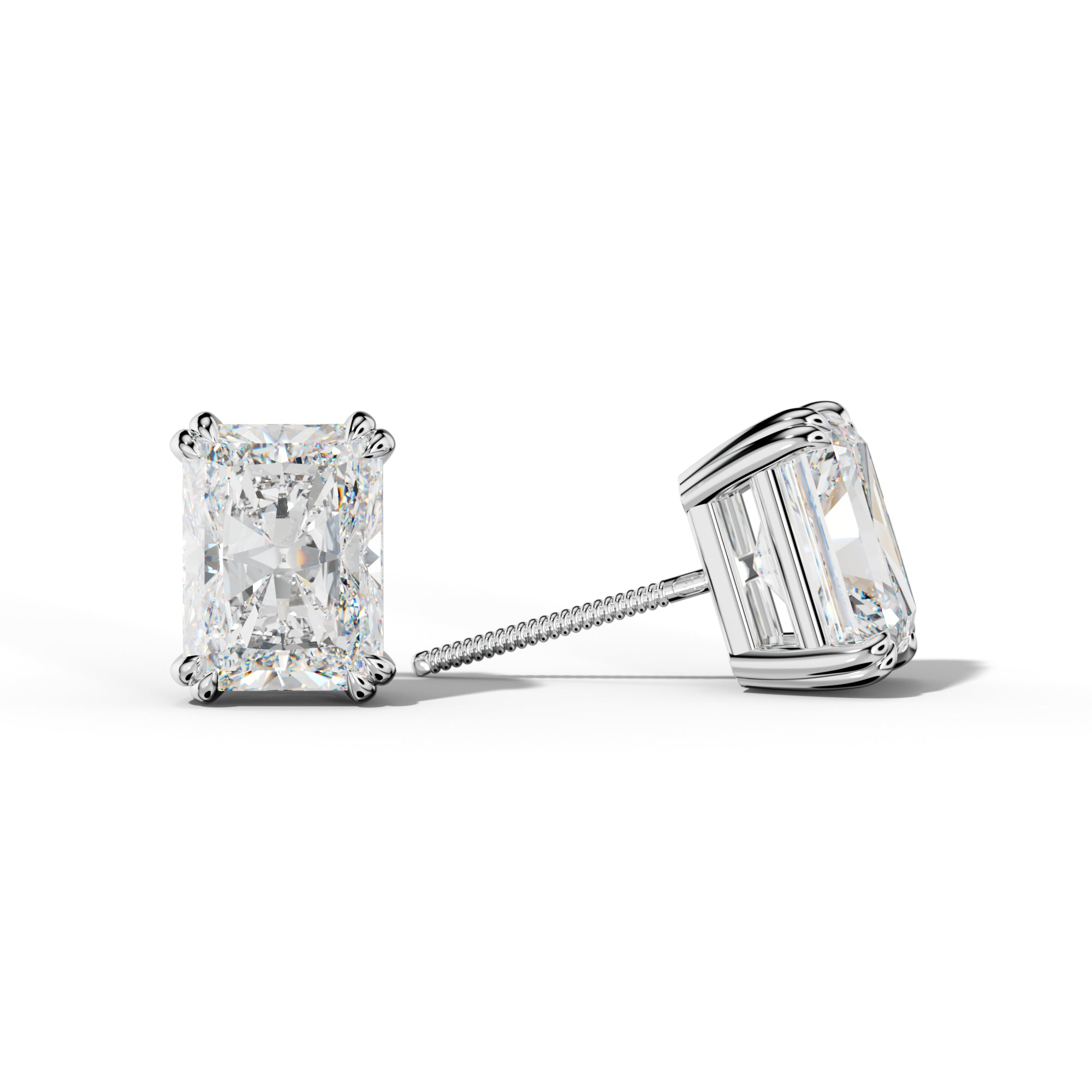 Radiant Diamond Stud Earrings With Claw Double Prongs