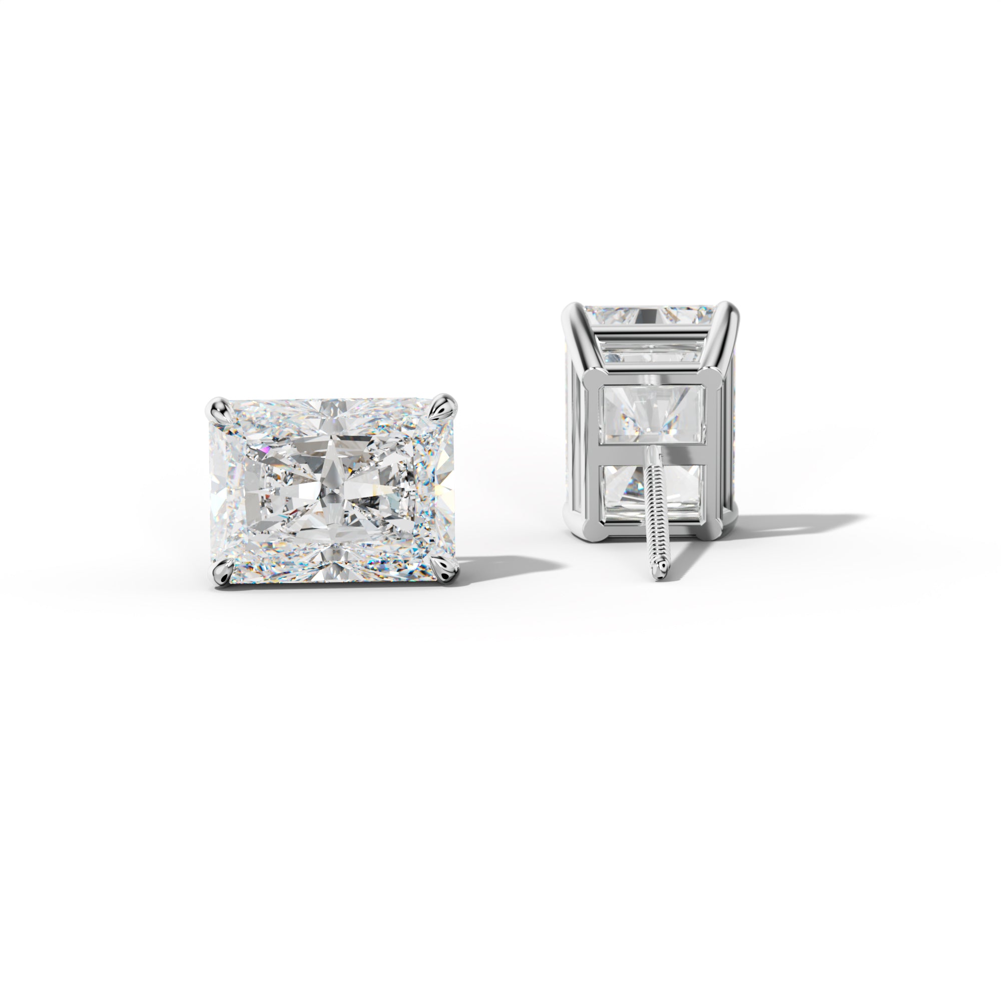 Radiant Diamond Stud Earrings With Four Claw Prongs