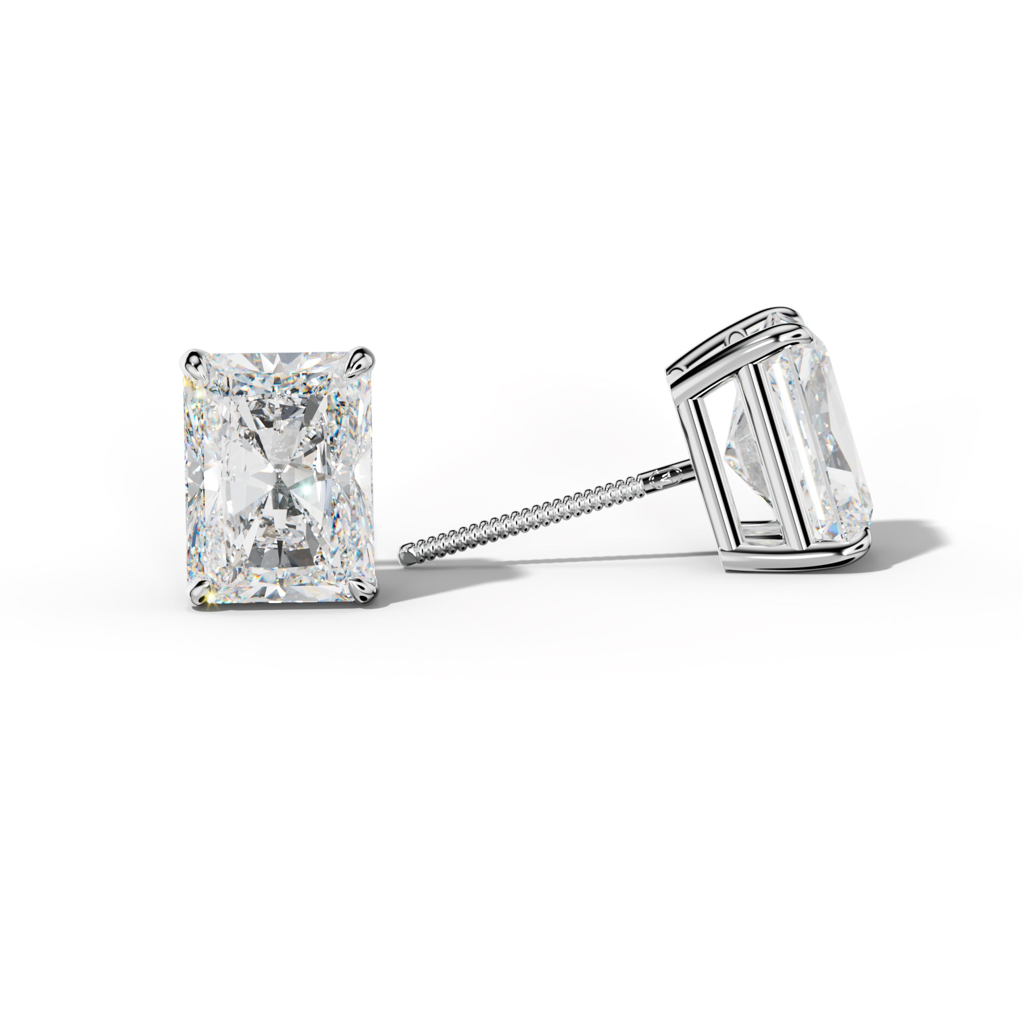 Radiant Diamond Stud Earrings With Four Claw Prongs