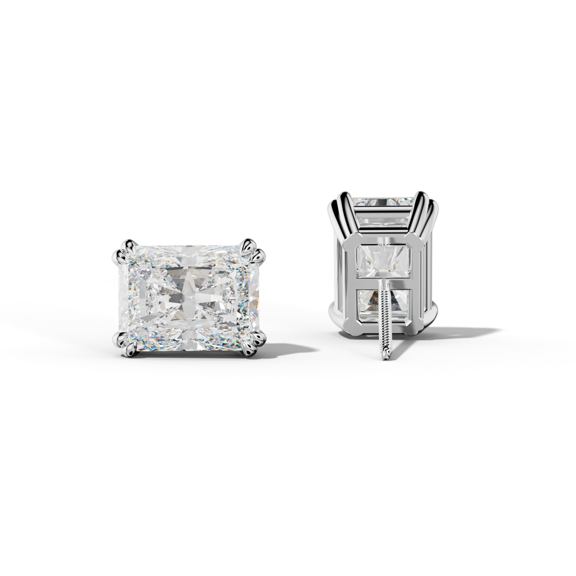 Radiant Diamond Stud Earrings With Claw Double Prongs