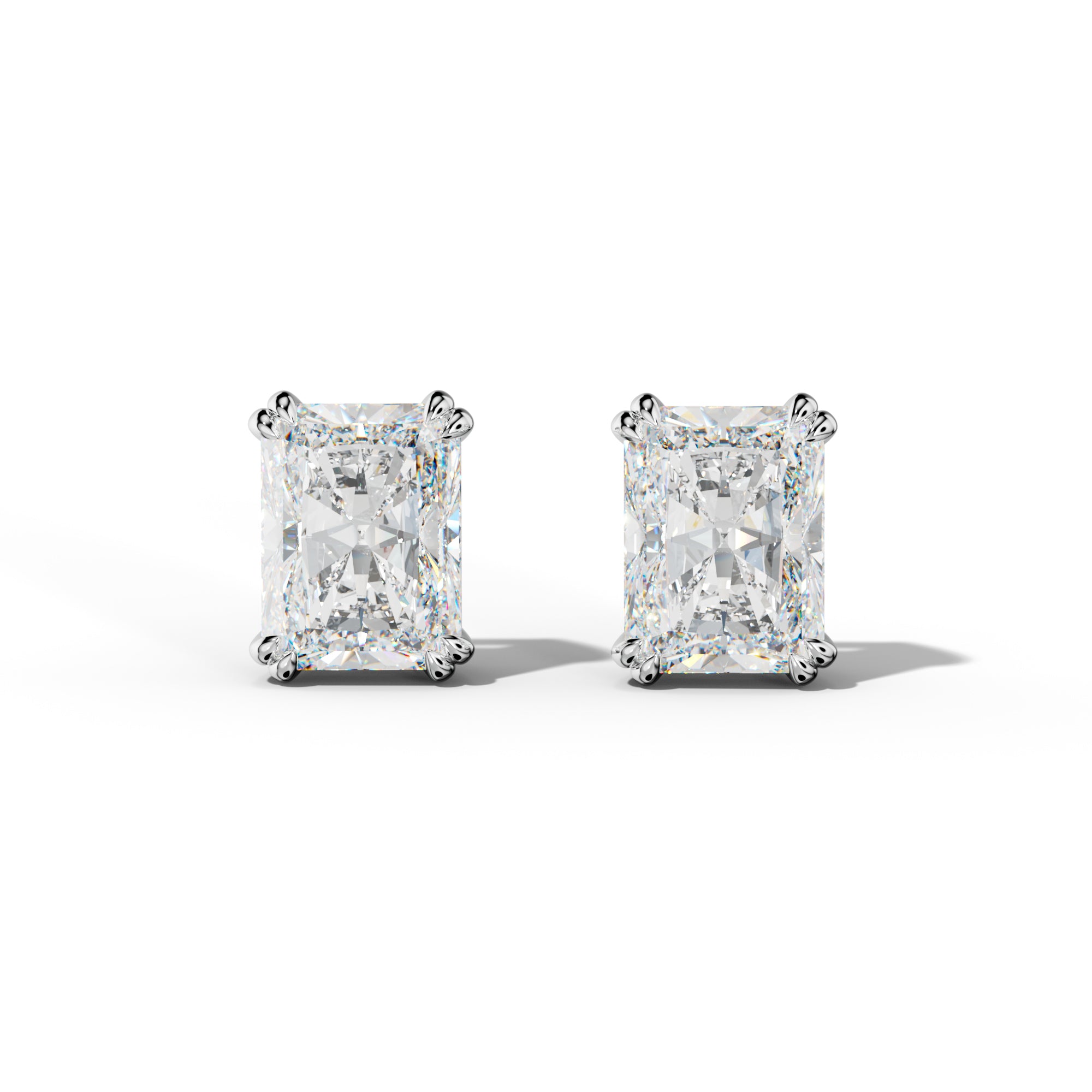 Radiant Diamond Stud Earrings With Claw Double Prongs