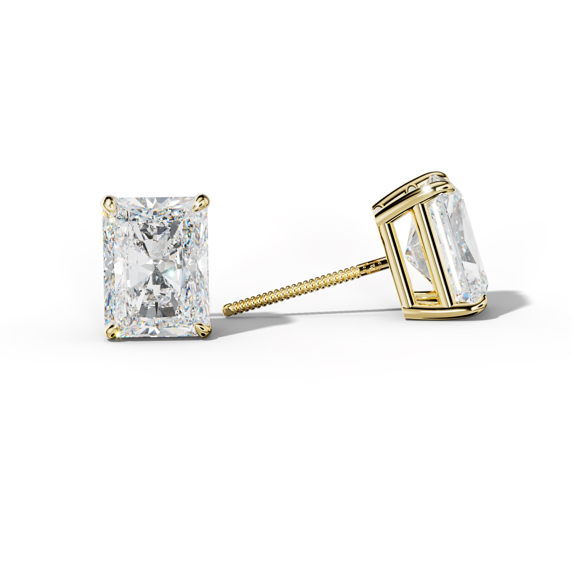 Radiant Diamond Stud Earrings With Four Claw Prongs