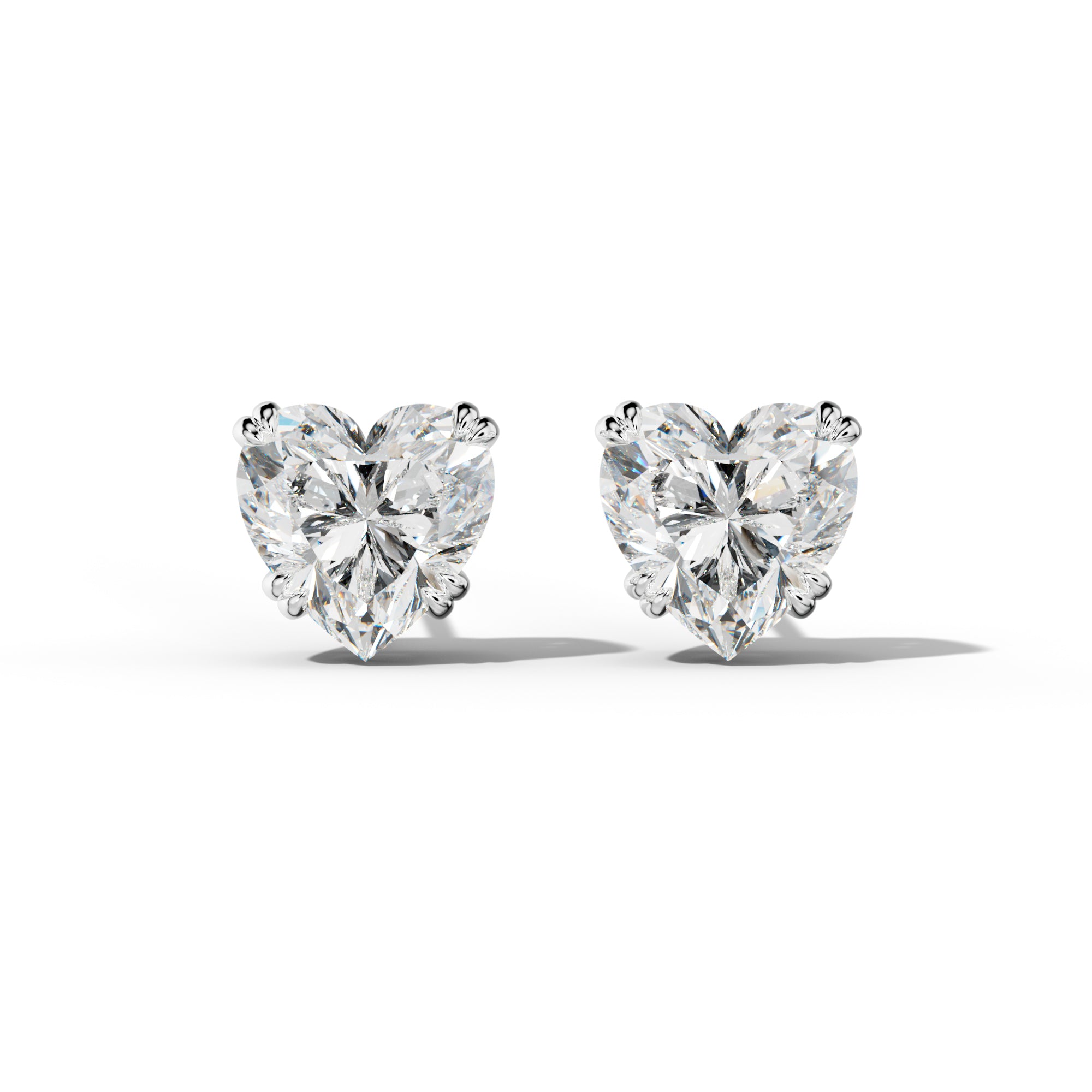 Heart  Diamond Stud Earrings With Claw Double Prongs