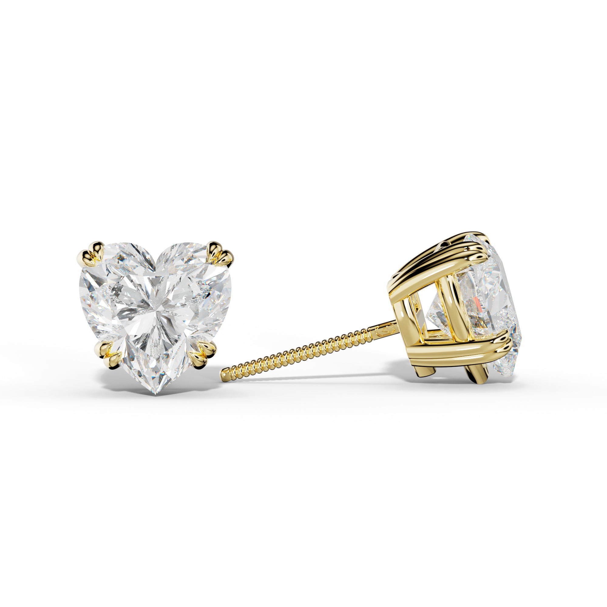 Heart  Diamond Stud Earrings With Claw Double Prongs