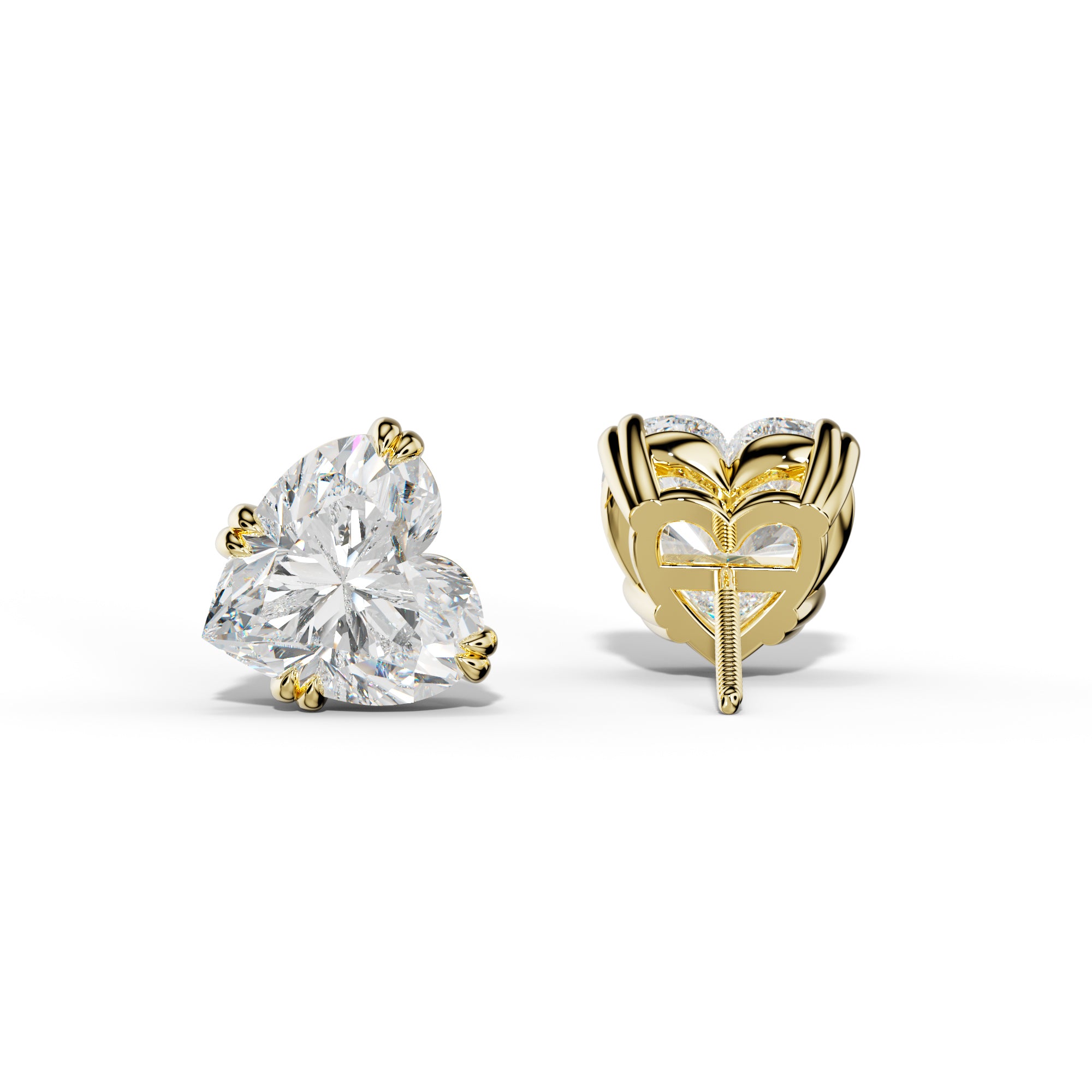 Heart  Diamond Stud Earrings With Claw Double Prongs