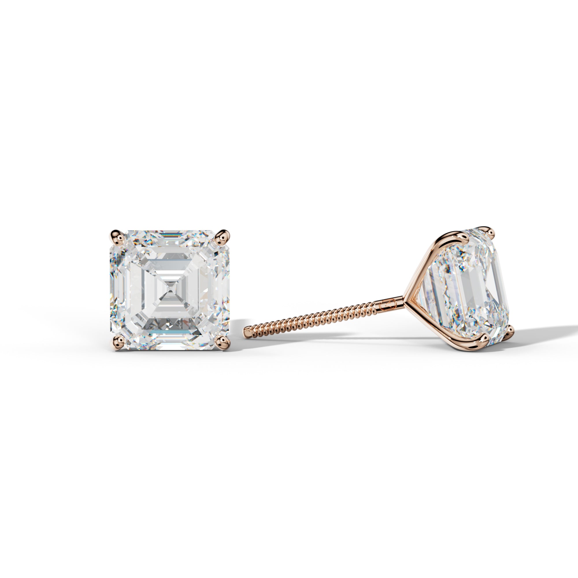 Asscher Diamond Stud Earrings With Four Classic Prong Martini Settings