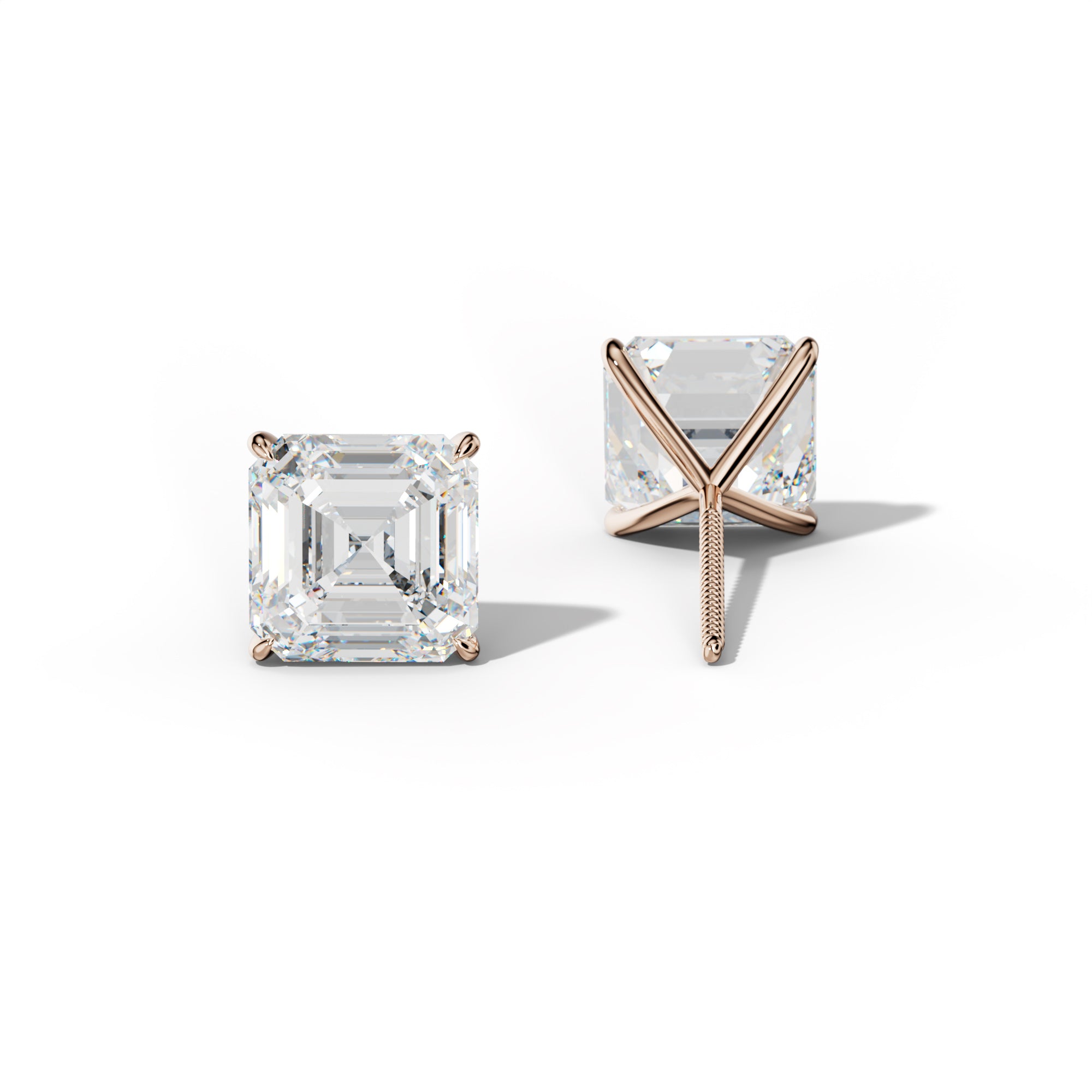 Asscher Diamond Stud Earrings With Four Prong Martini Settings