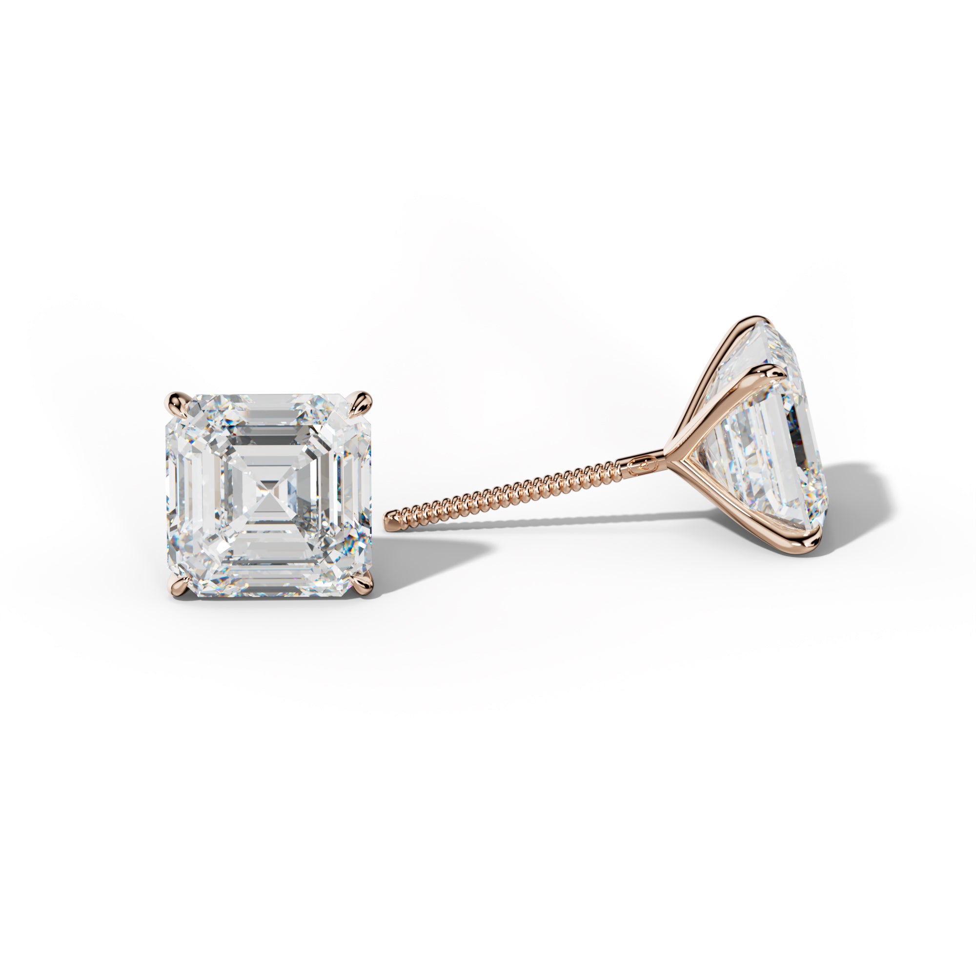 Asscher Diamond Stud Earrings With Four Prong Martini Settings