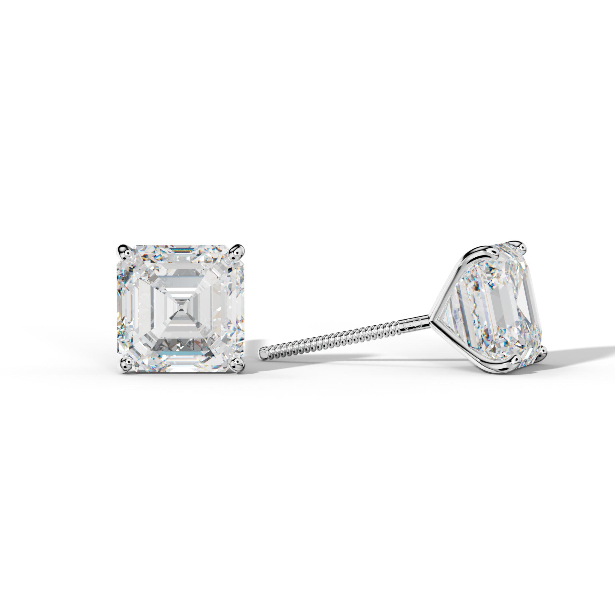 Asscher Diamond Stud Earrings With Four Classic Prong Martini Settings