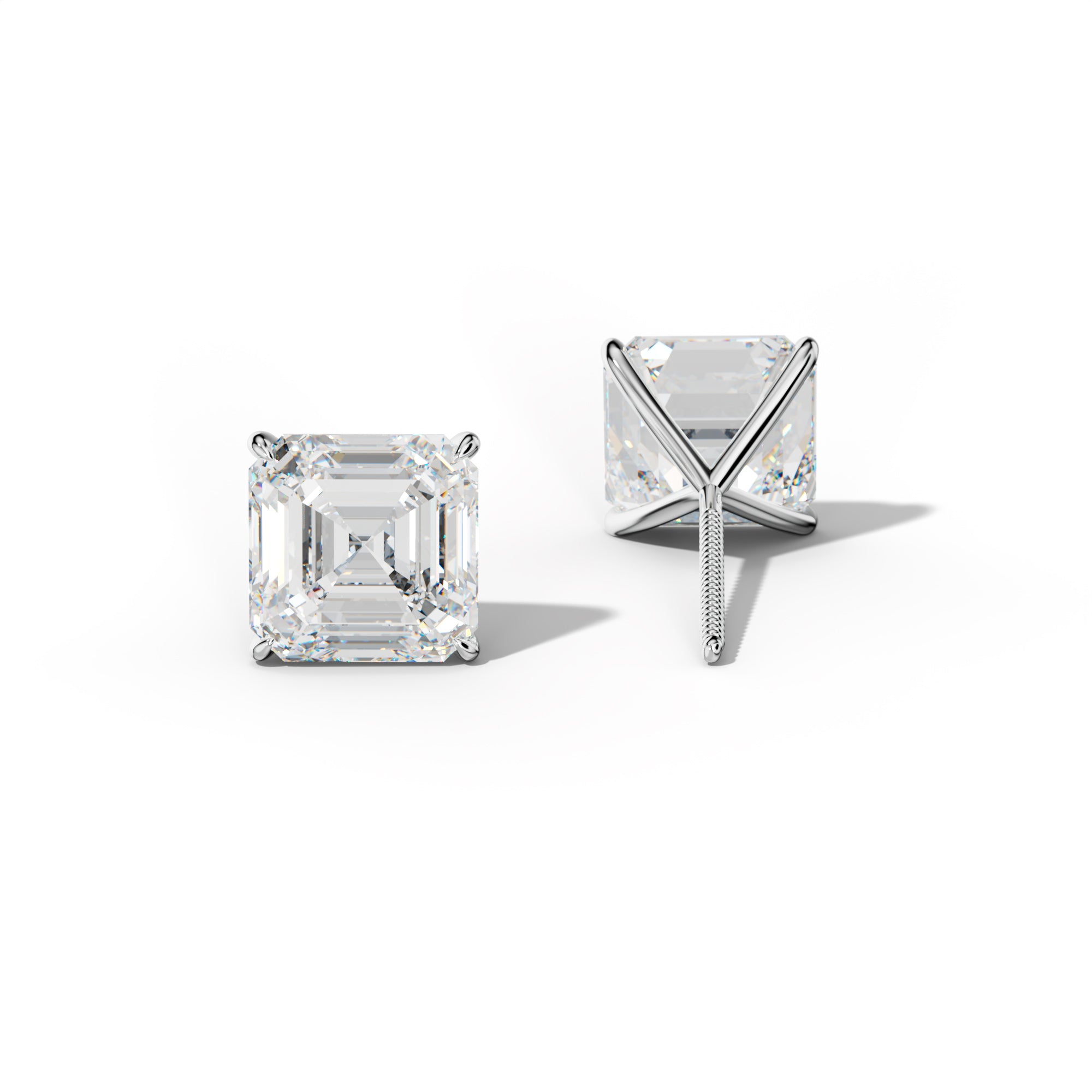 Asscher Diamond Stud Earrings With Four Prong Martini Settings