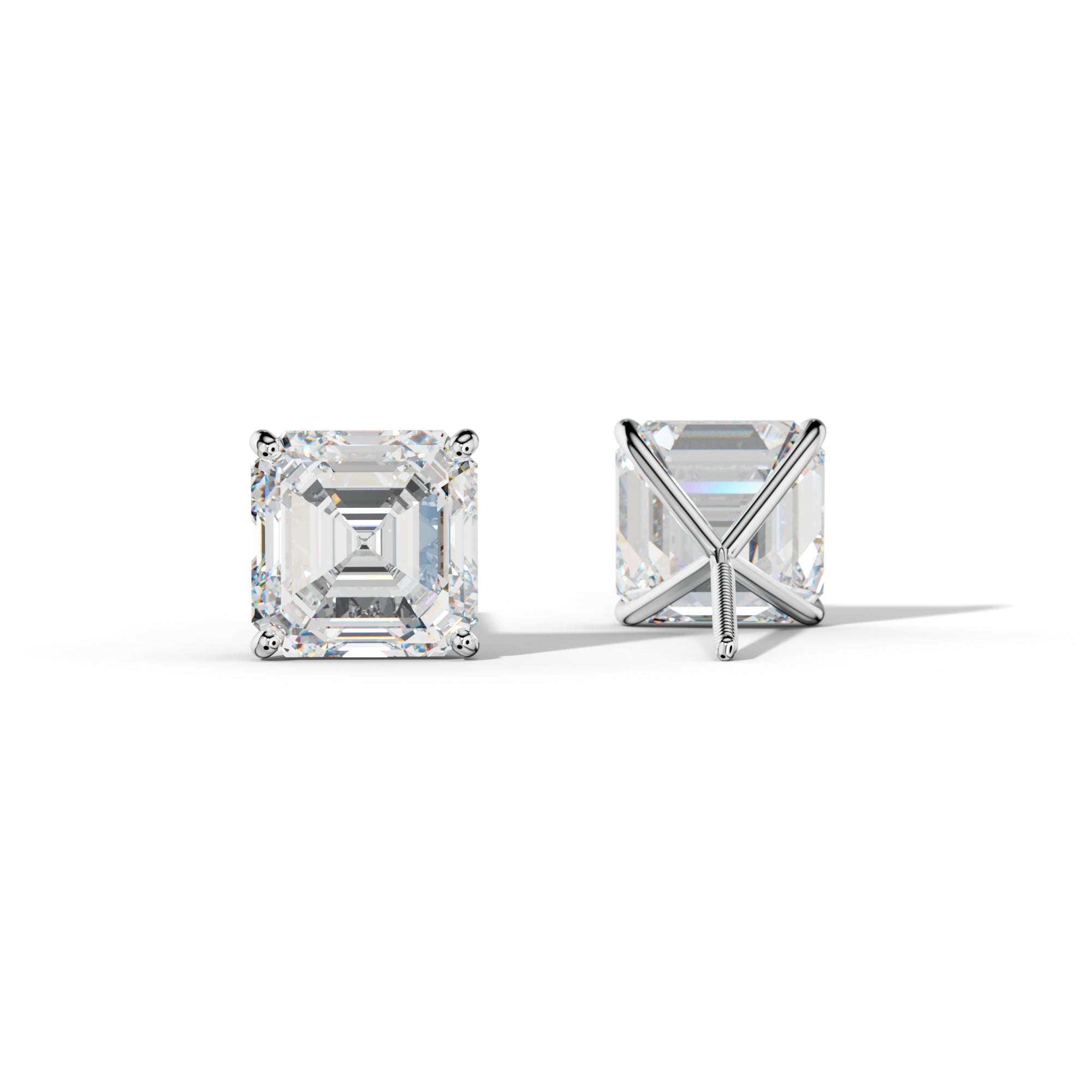 Asscher Diamond Stud Earrings With Four Classic Prong Martini Settings