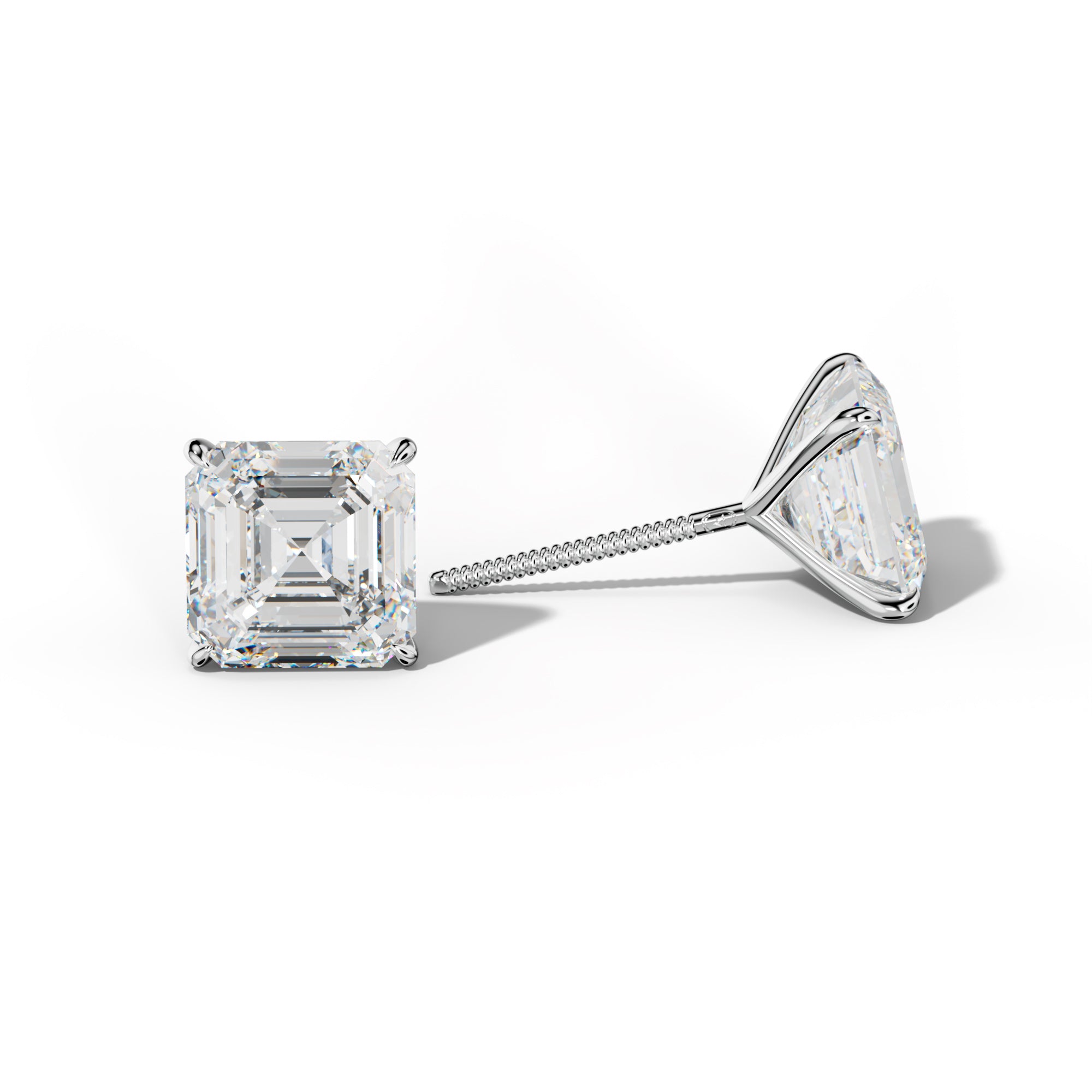 Asscher Diamond Stud Earrings With Four Prong Martini Settings