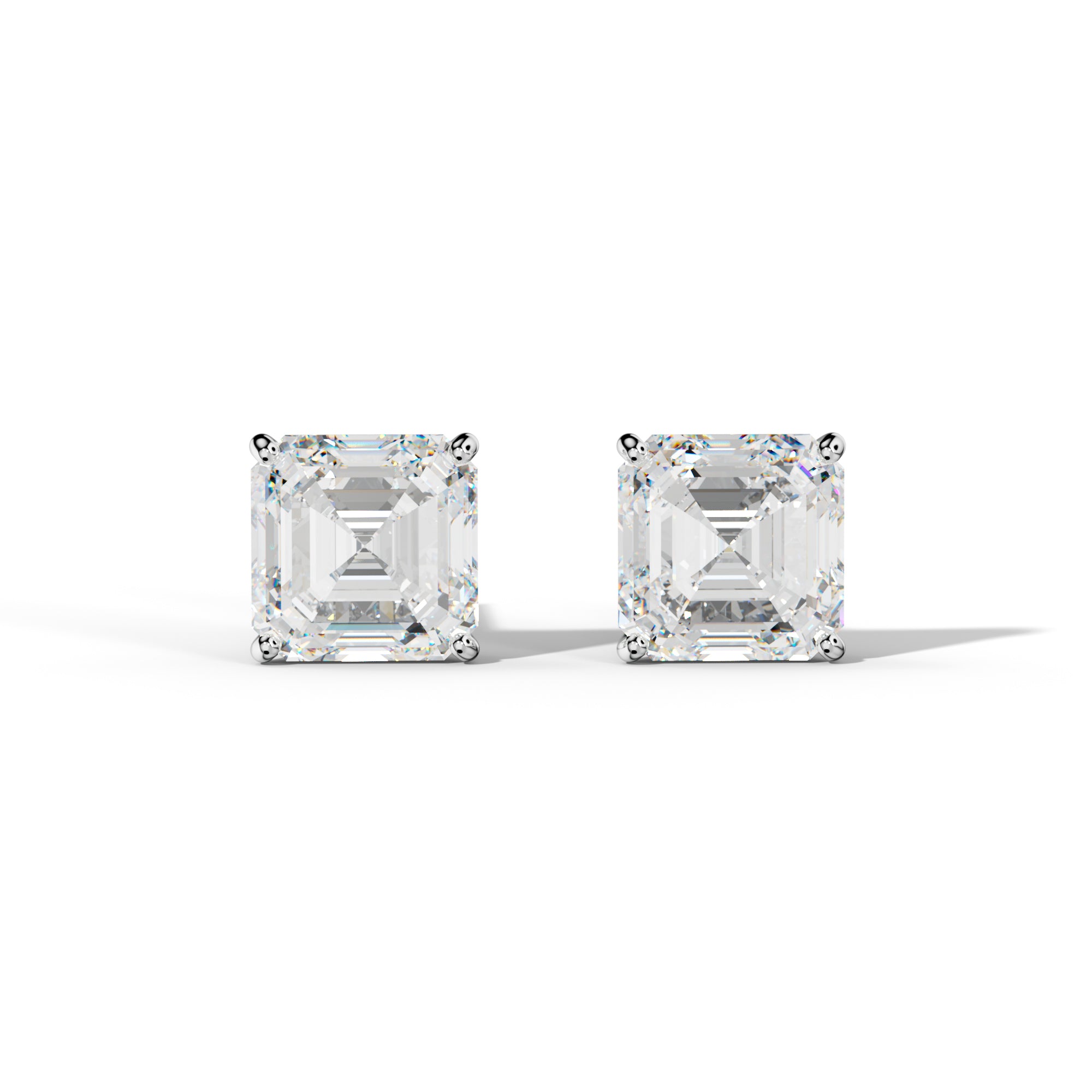 Asscher Diamond Stud Earrings With Four Classic Prong Martini Settings