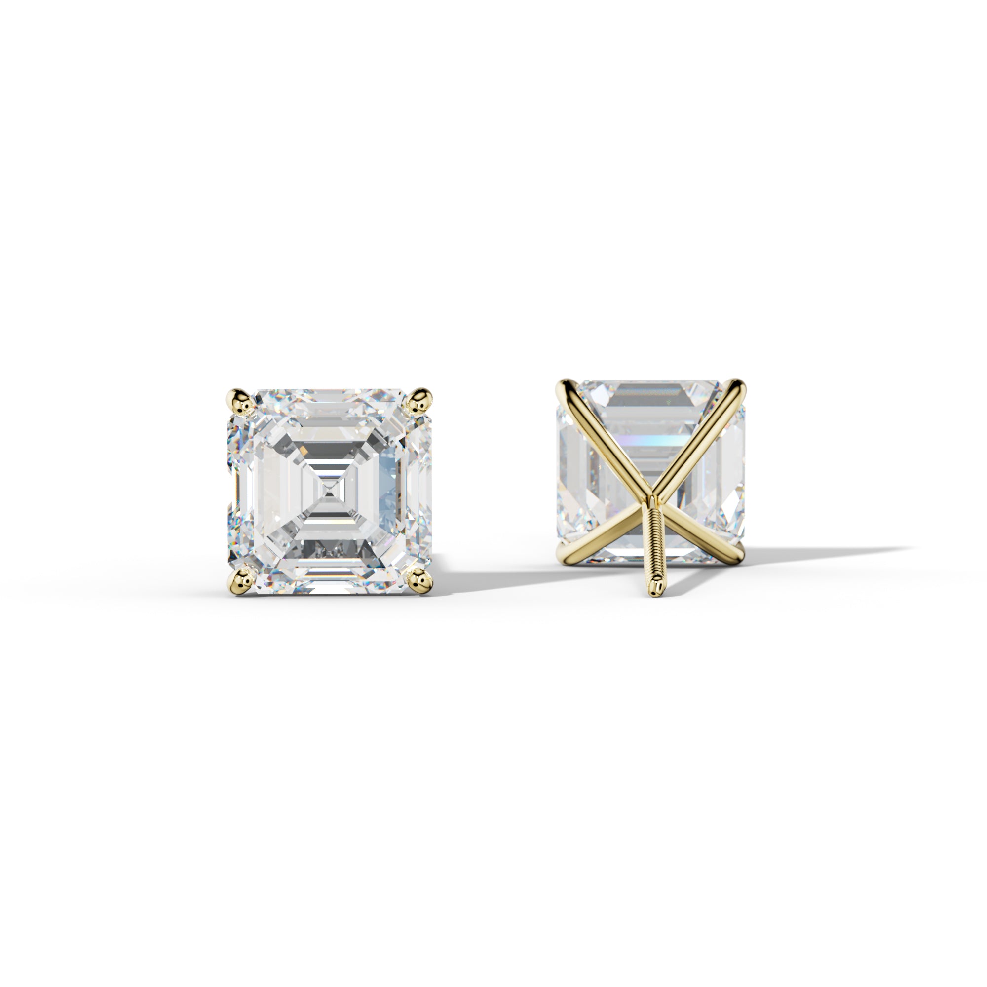 Asscher Diamond Stud Earrings With Four Classic Prong Martini Settings