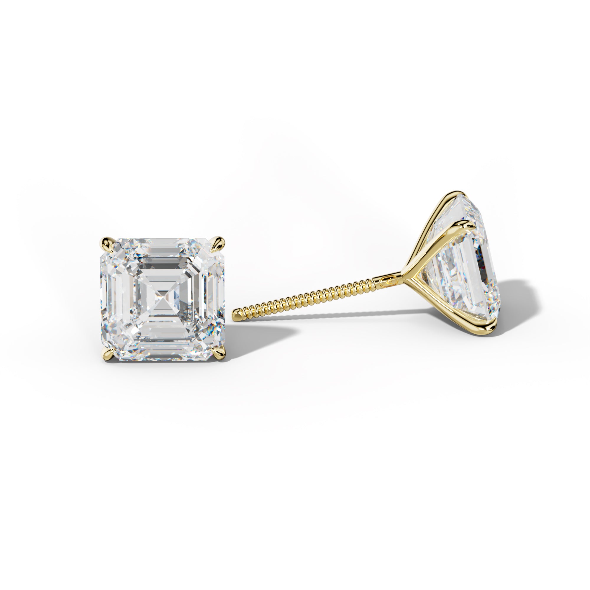 Asscher Diamond Stud Earrings With Four Prong Martini Settings