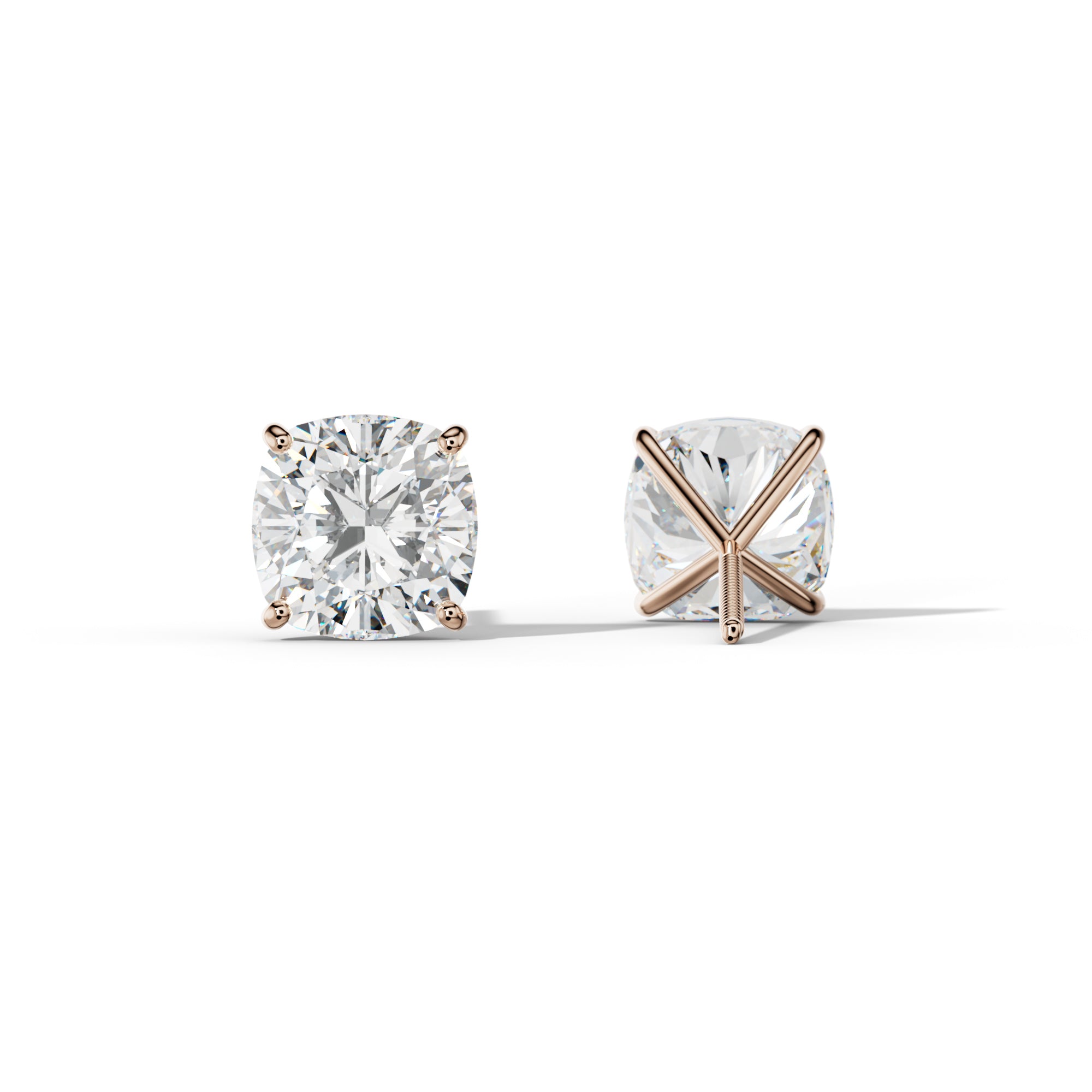 Cushion Diamond Stud Earrings With Four Classic Prong Martini Settings