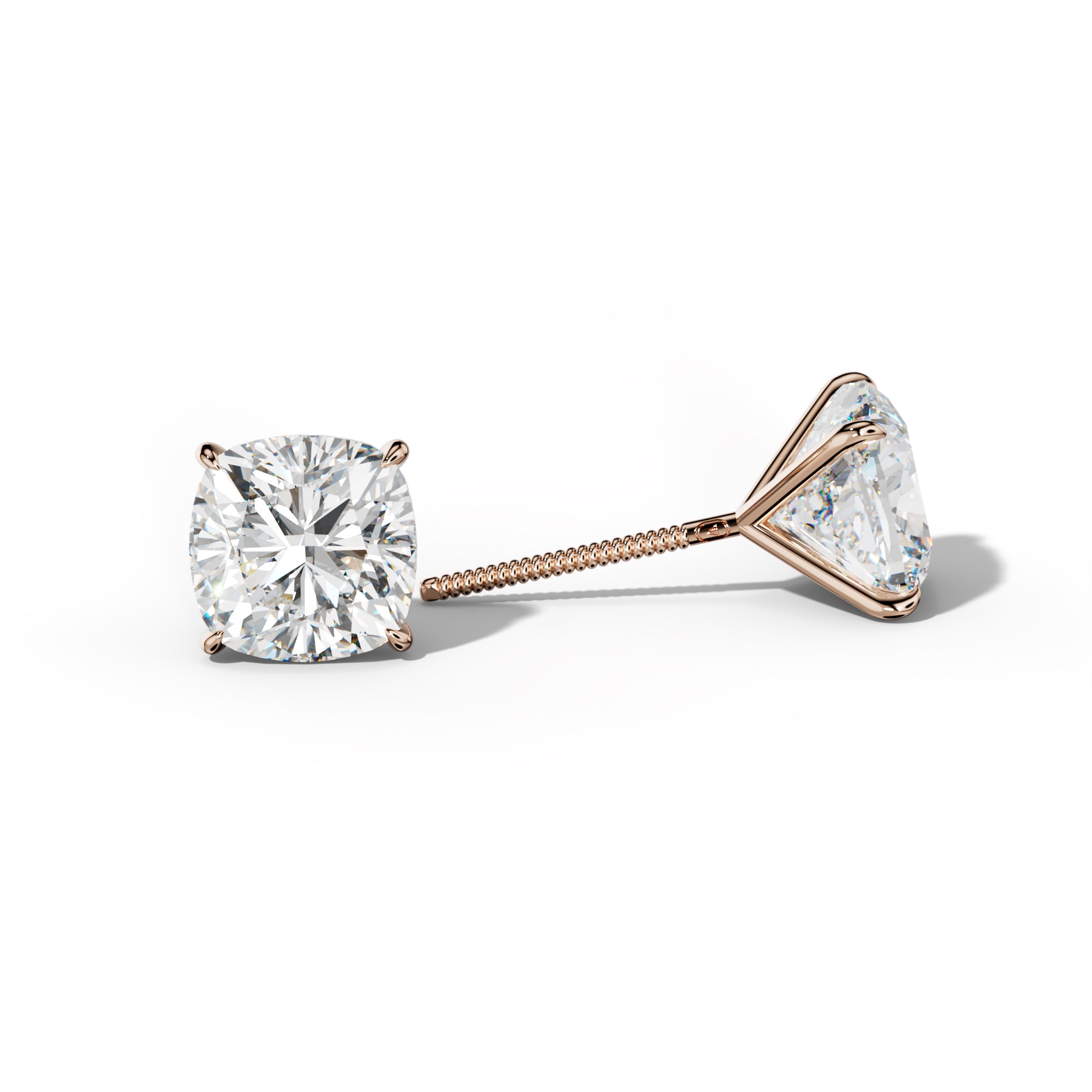 Cushion Diamond Stud Earrings With Four Prong Martini Settings