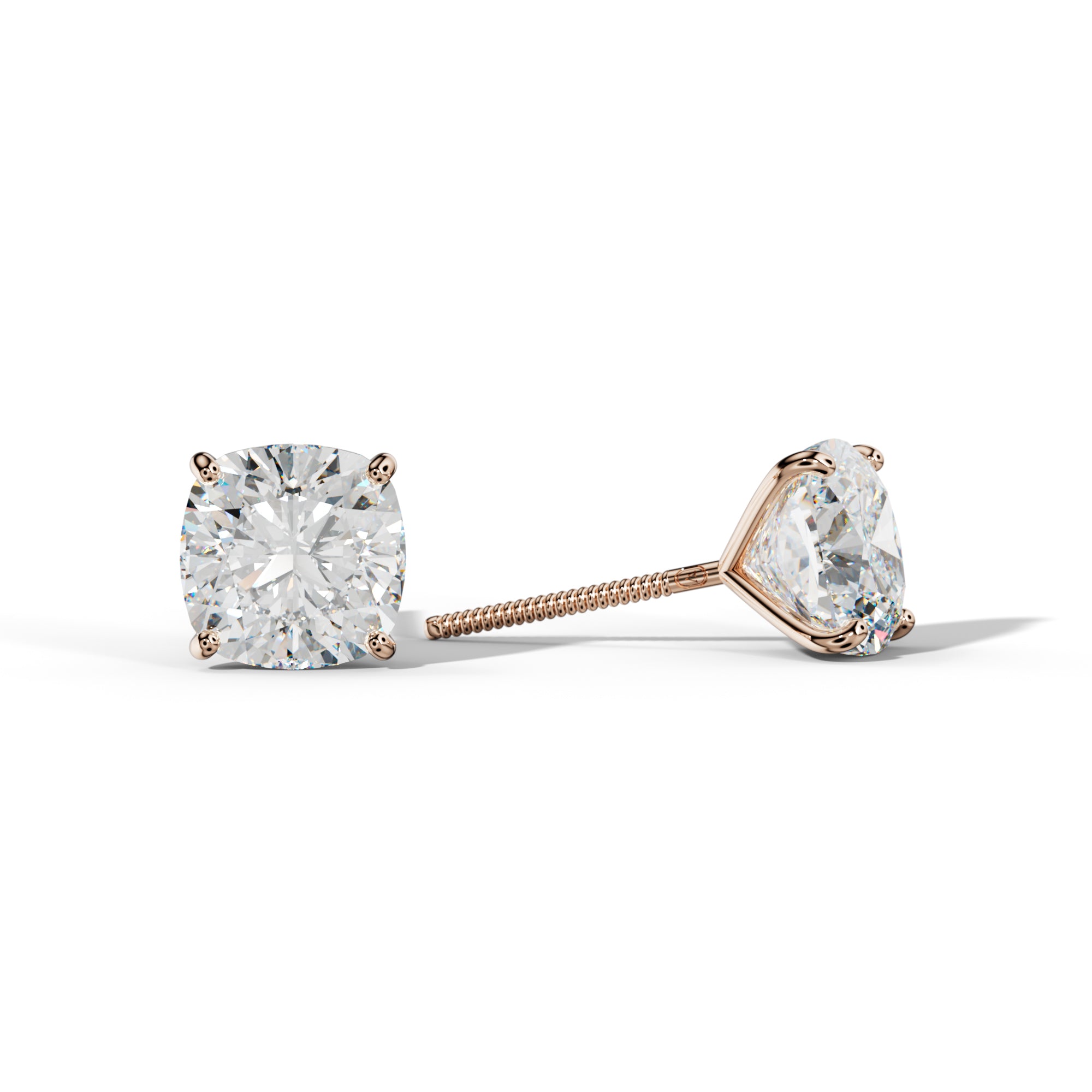 Cushion Diamond Stud Earrings With Four Classic Prong Martini Settings