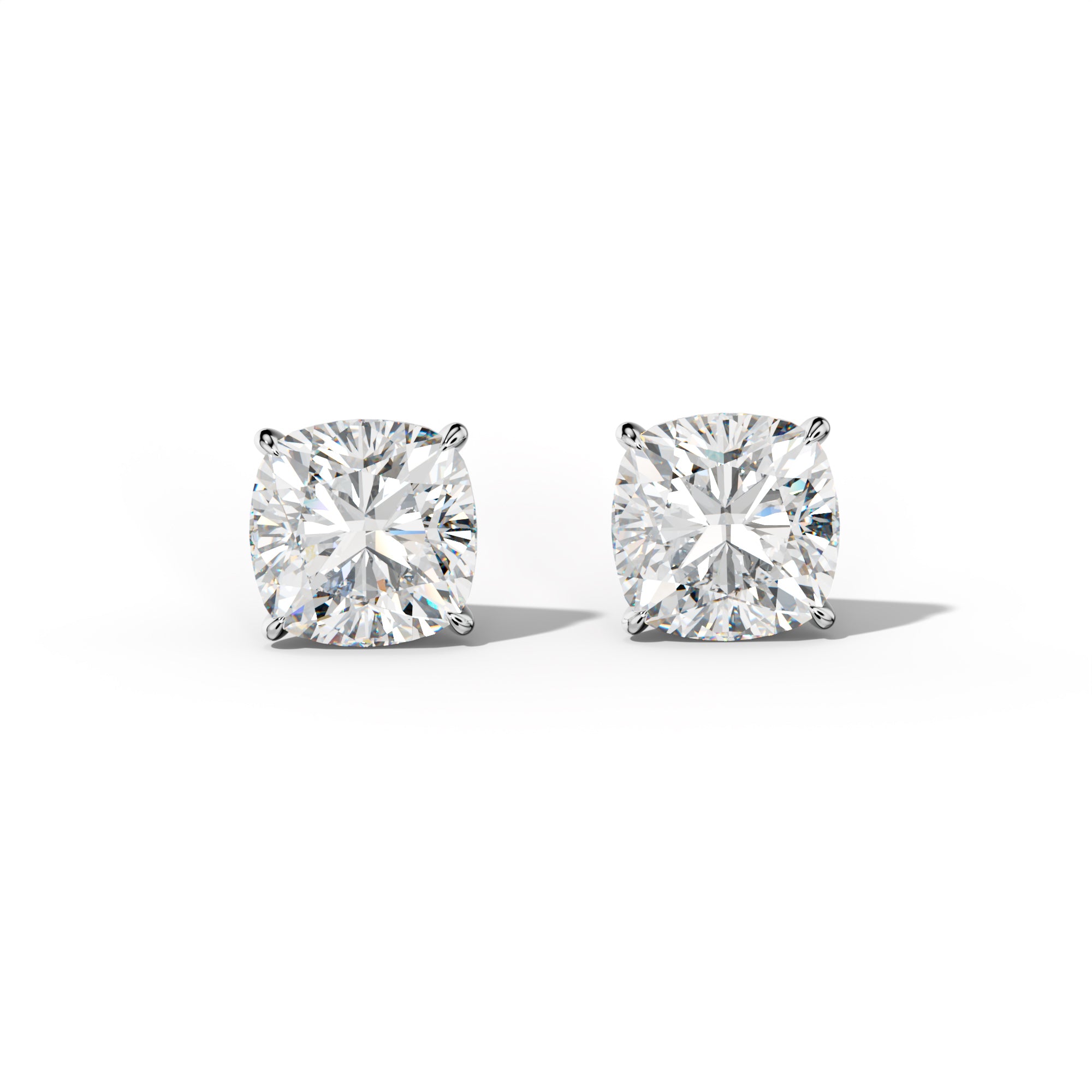 Cushion Diamond Stud Earrings With Four Prong Martini Settings
