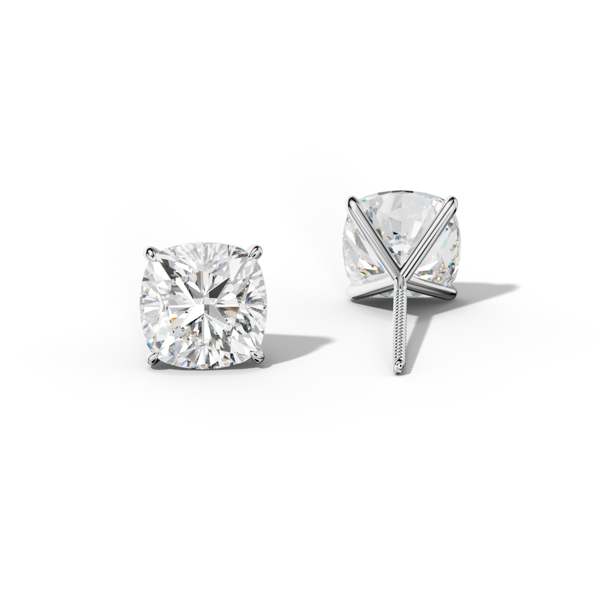 Cushion Diamond Stud Earrings With Four Prong Martini Settings