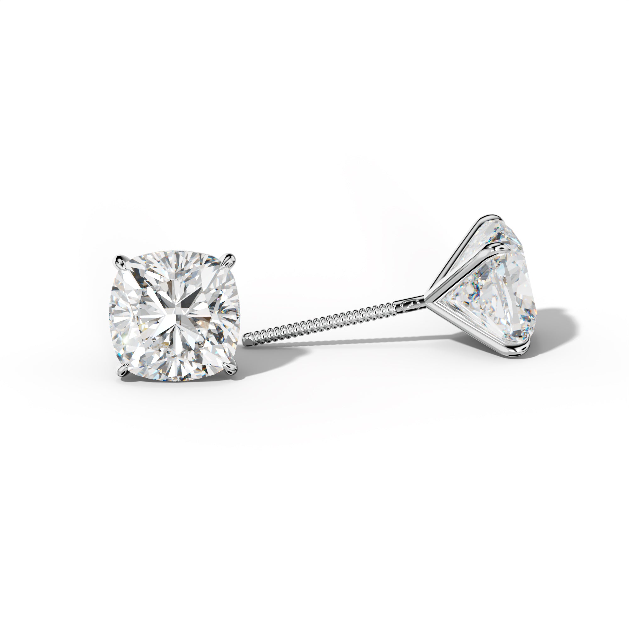 Cushion Diamond Stud Earrings With Four Prong Martini Settings