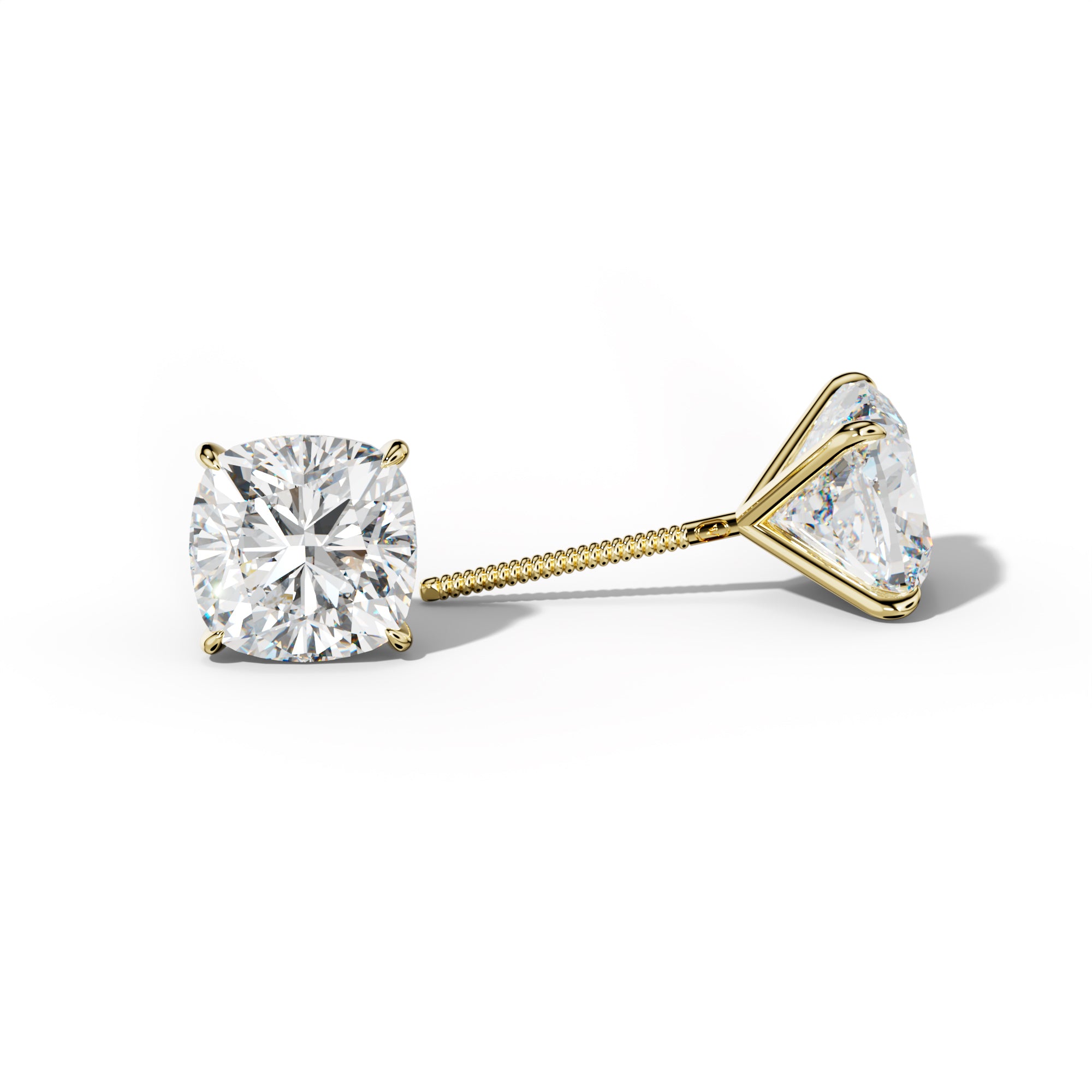 Cushion Diamond Stud Earrings With Four Prong Martini Settings