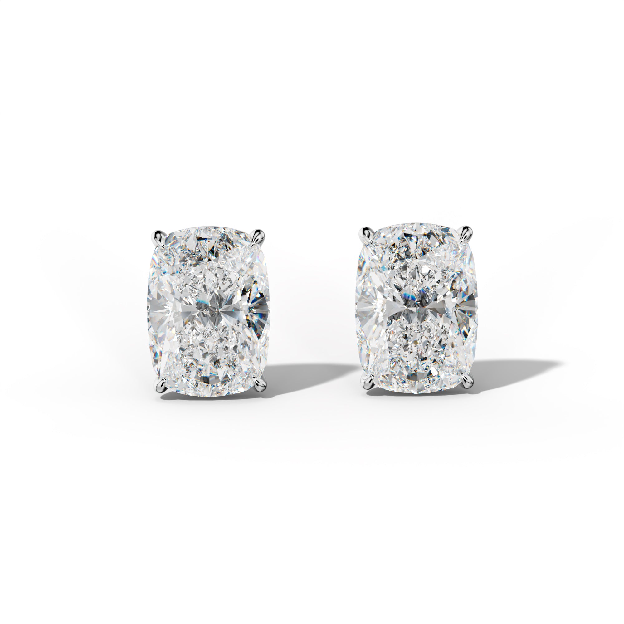 Elongated Cushion Diamond Stud Earrings With Four Prong Martini Settings