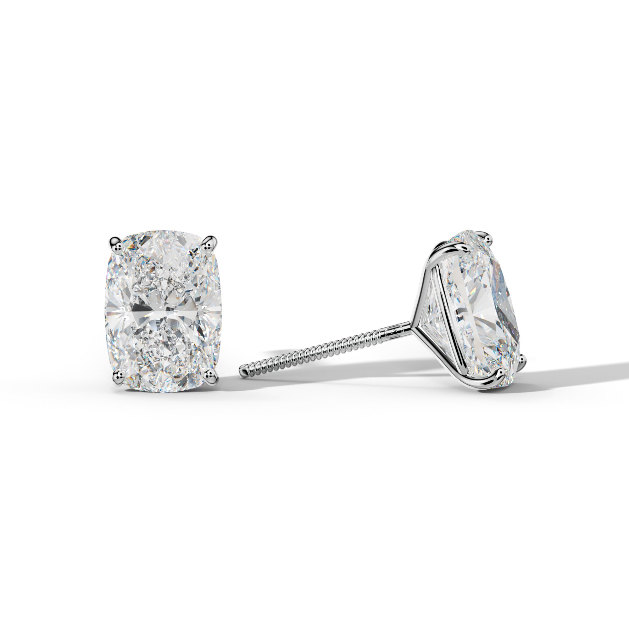 Elongated Cushion Diamond Stud Earrings With Four Classic Prong Martini Settings