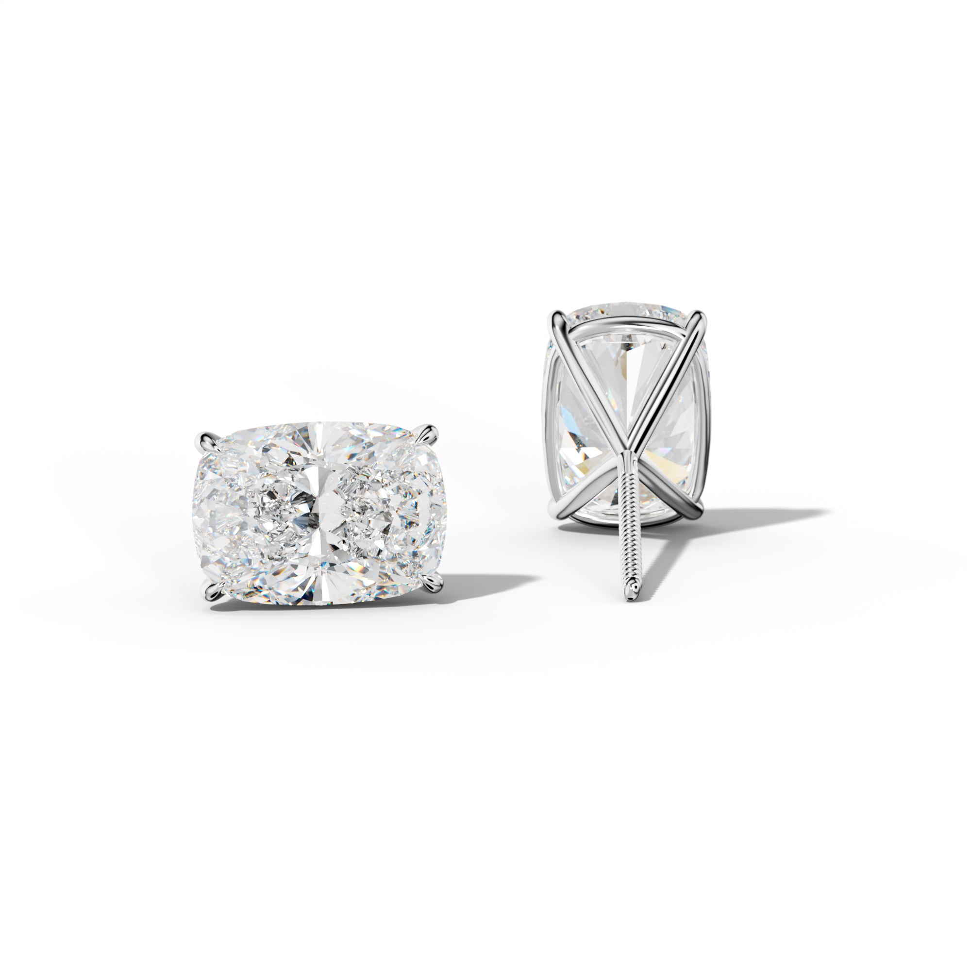 Elongated Cushion Diamond Stud Earrings With Four Prong Martini Settings