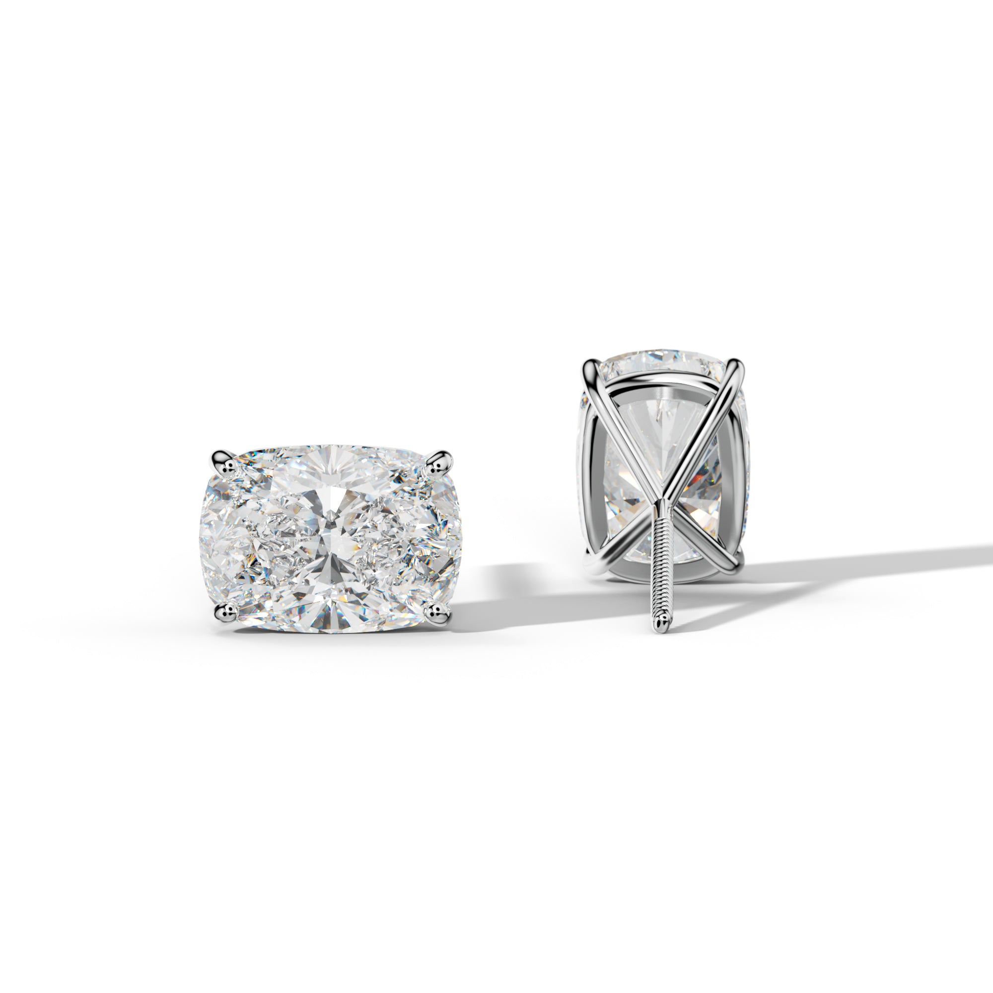 Elongated Cushion Diamond Stud Earrings With Four Classic Prong Martini Settings