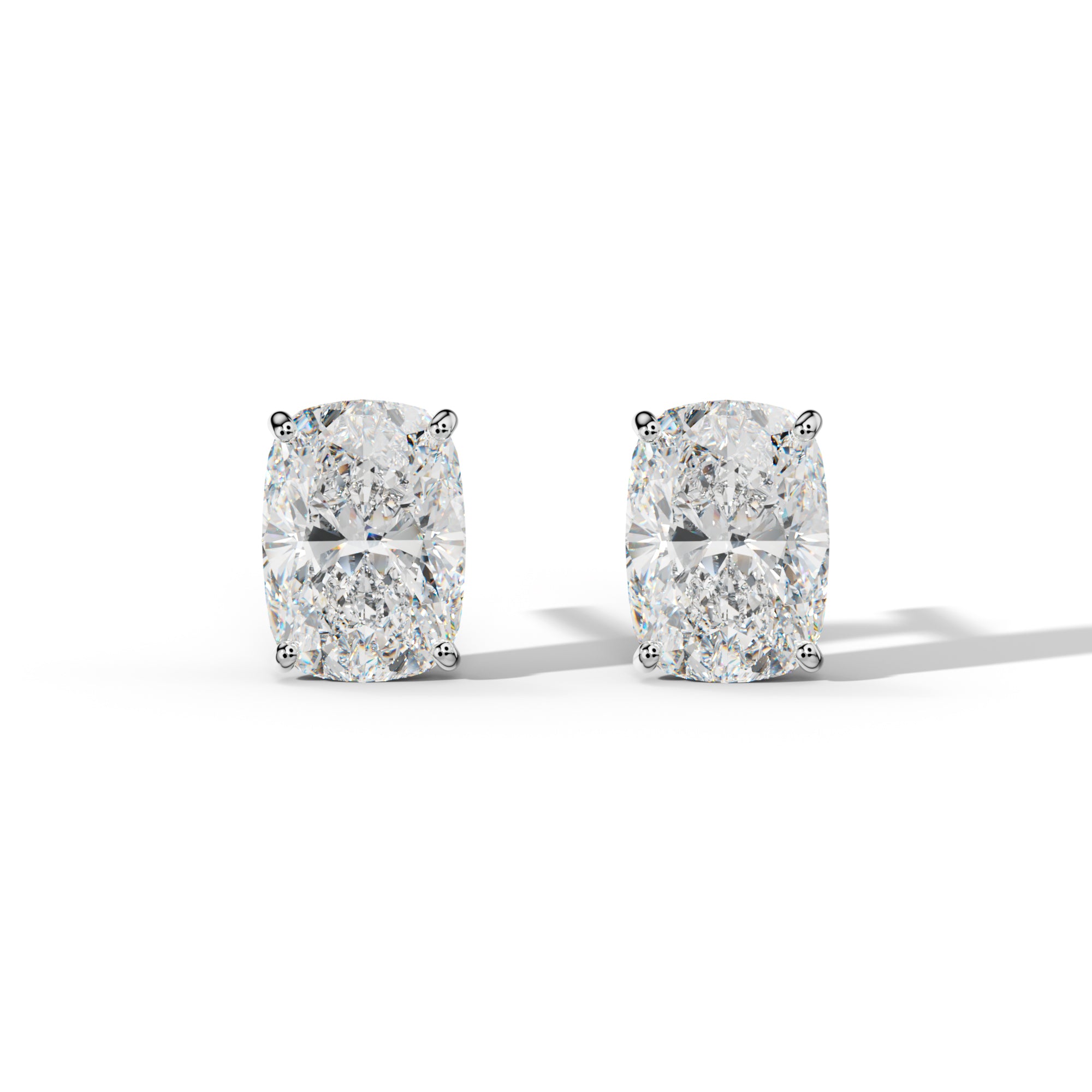 Elongated Cushion Diamond Stud Earrings With Four Classic Prong Martini Settings