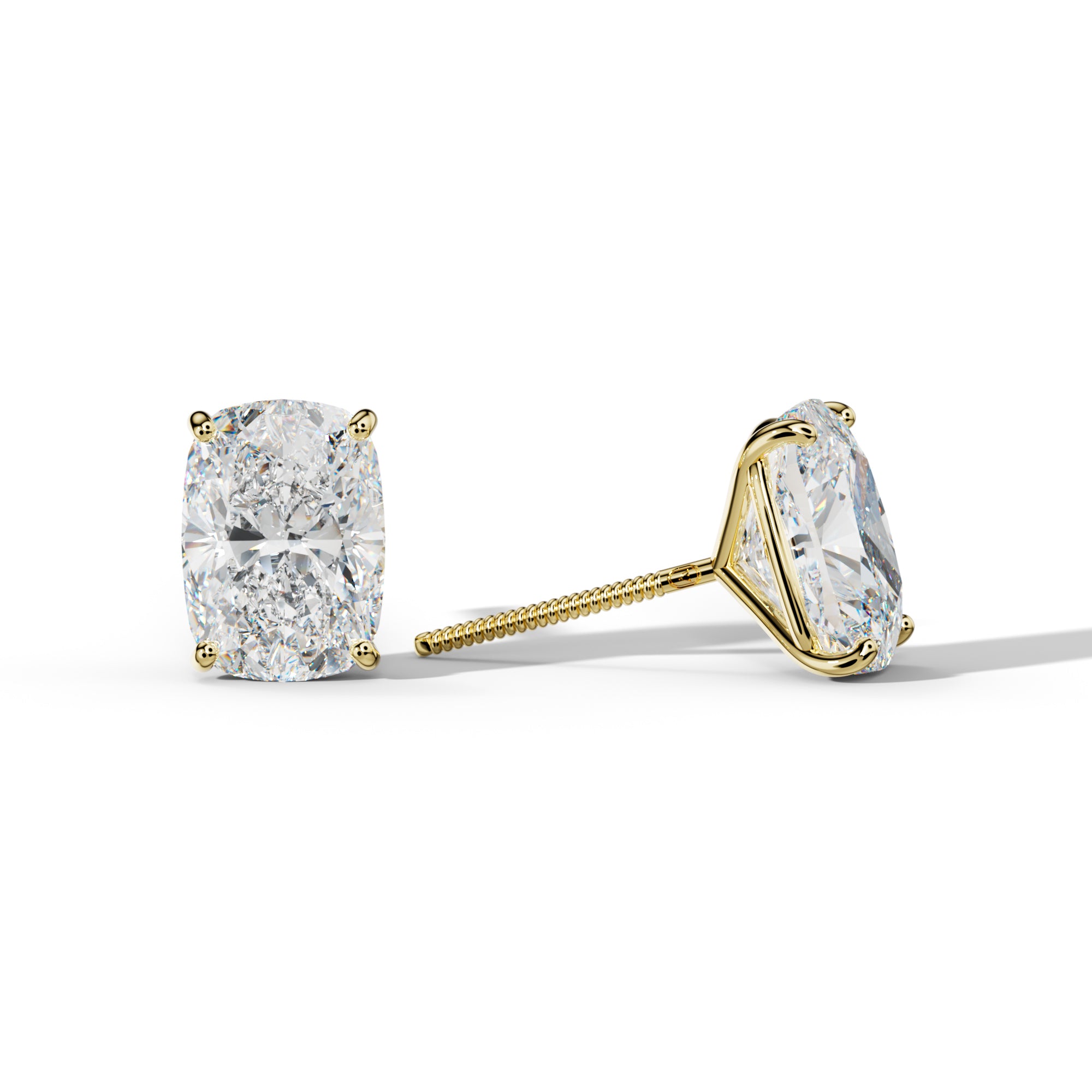 Elongated Cushion Diamond Stud Earrings With Four Classic Prong Martini Settings