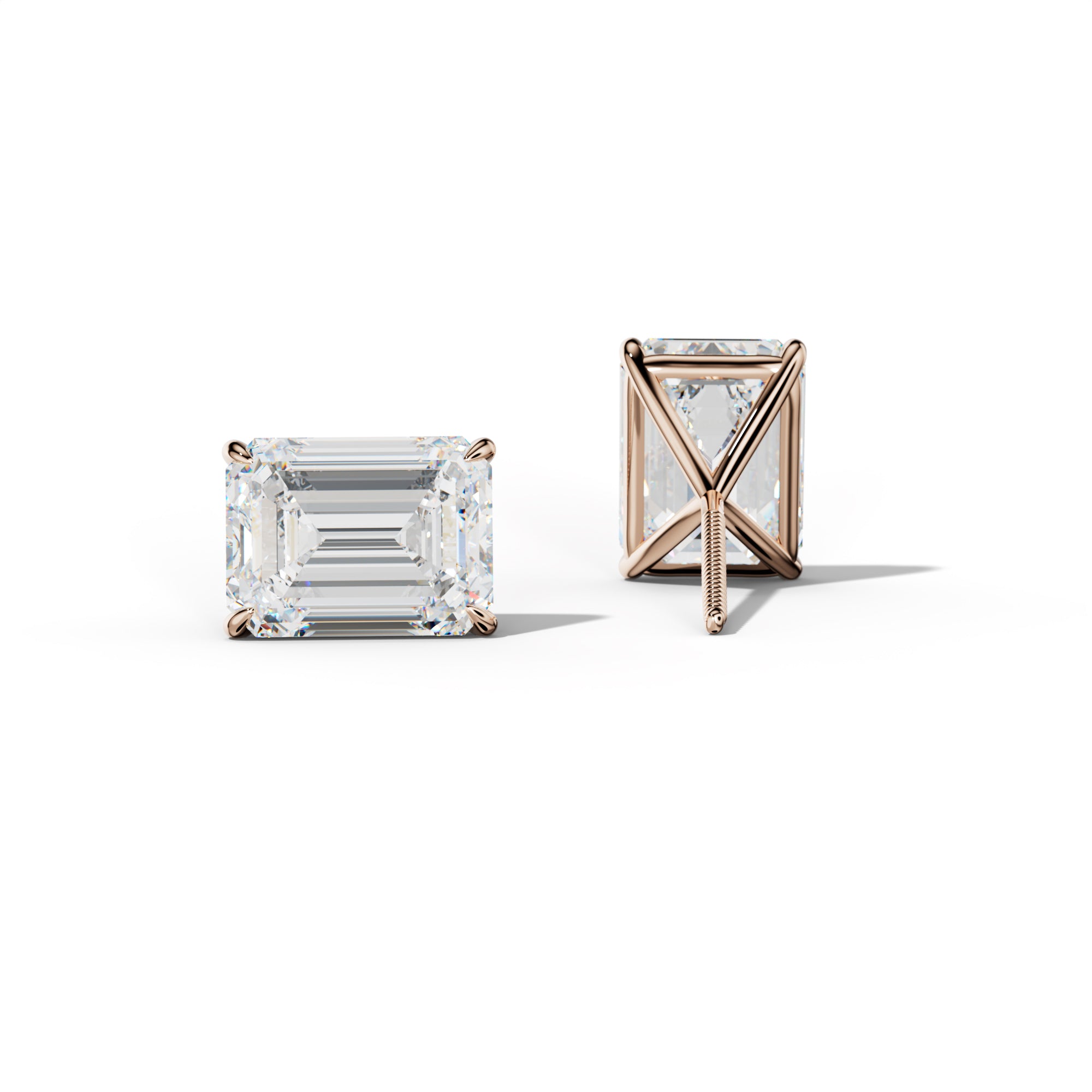 Emerald Cut Diamond Stud Earrings With Four Prong Martini Settings