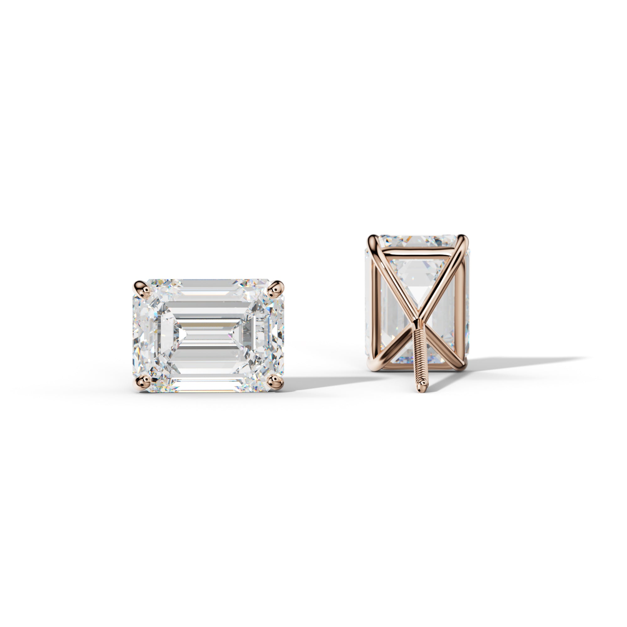 Emerald Cut Diamond Stud Earrings With Four Classic Prong Martini Settings