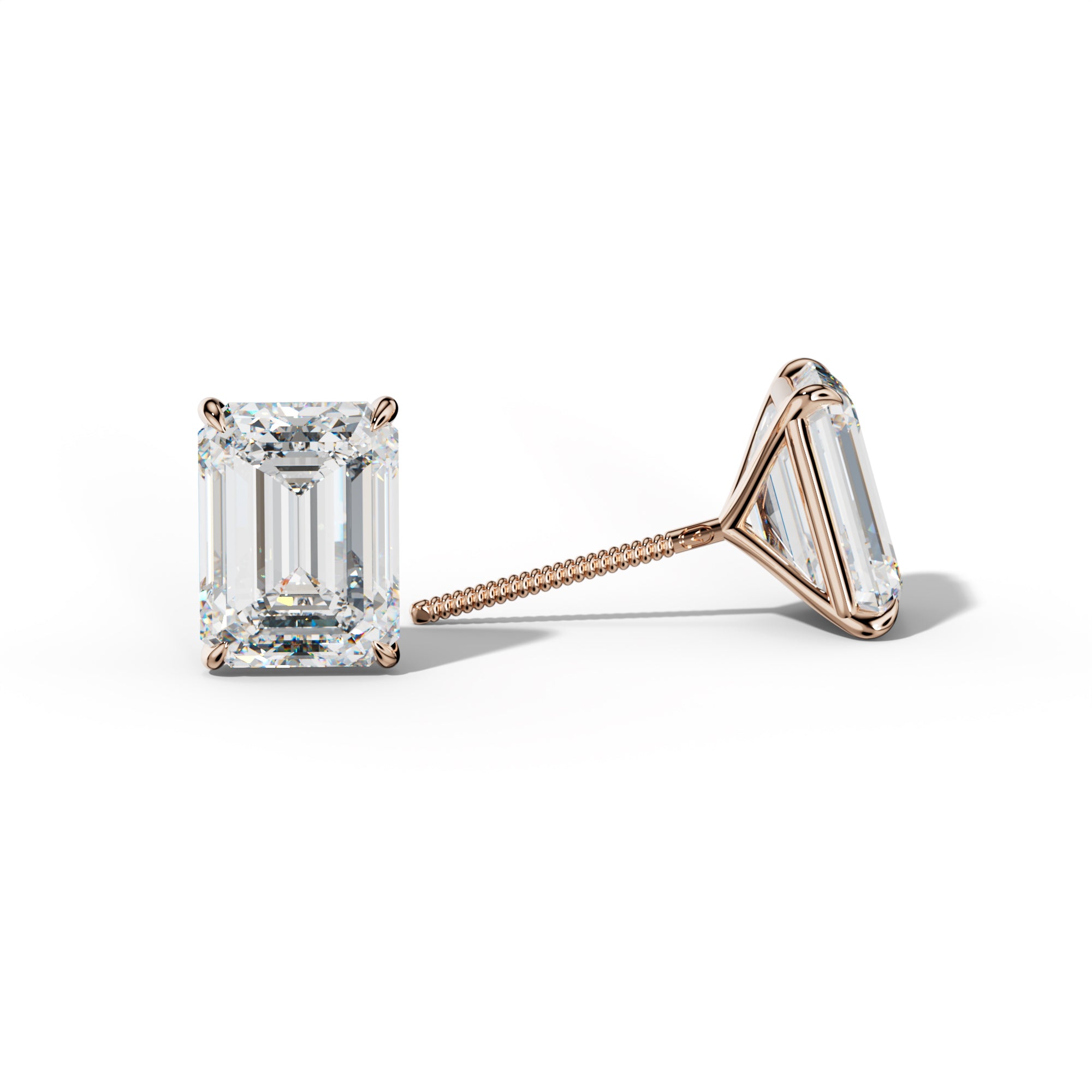 Emerald Cut Diamond Stud Earrings With Four Prong Martini Settings