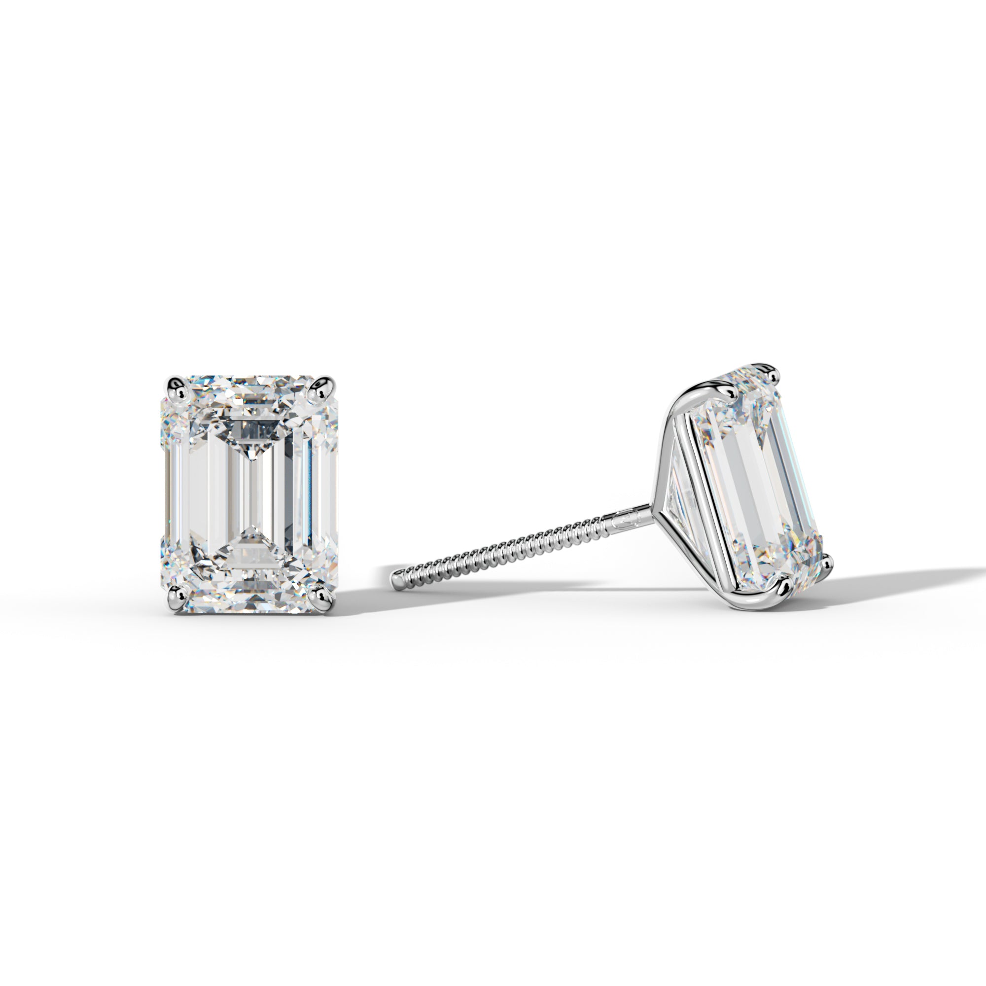 Emerald Cut Diamond Stud Earrings With Four Classic Prong Martini Settings
