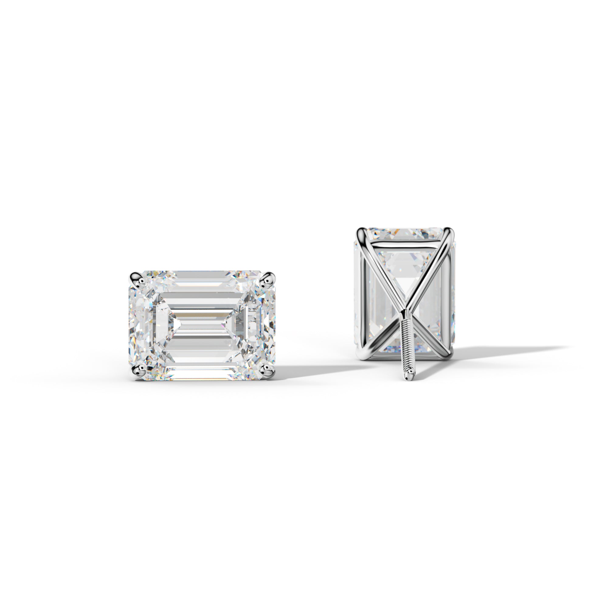 Emerald Cut Diamond Stud Earrings With Four Classic Prong Martini Settings