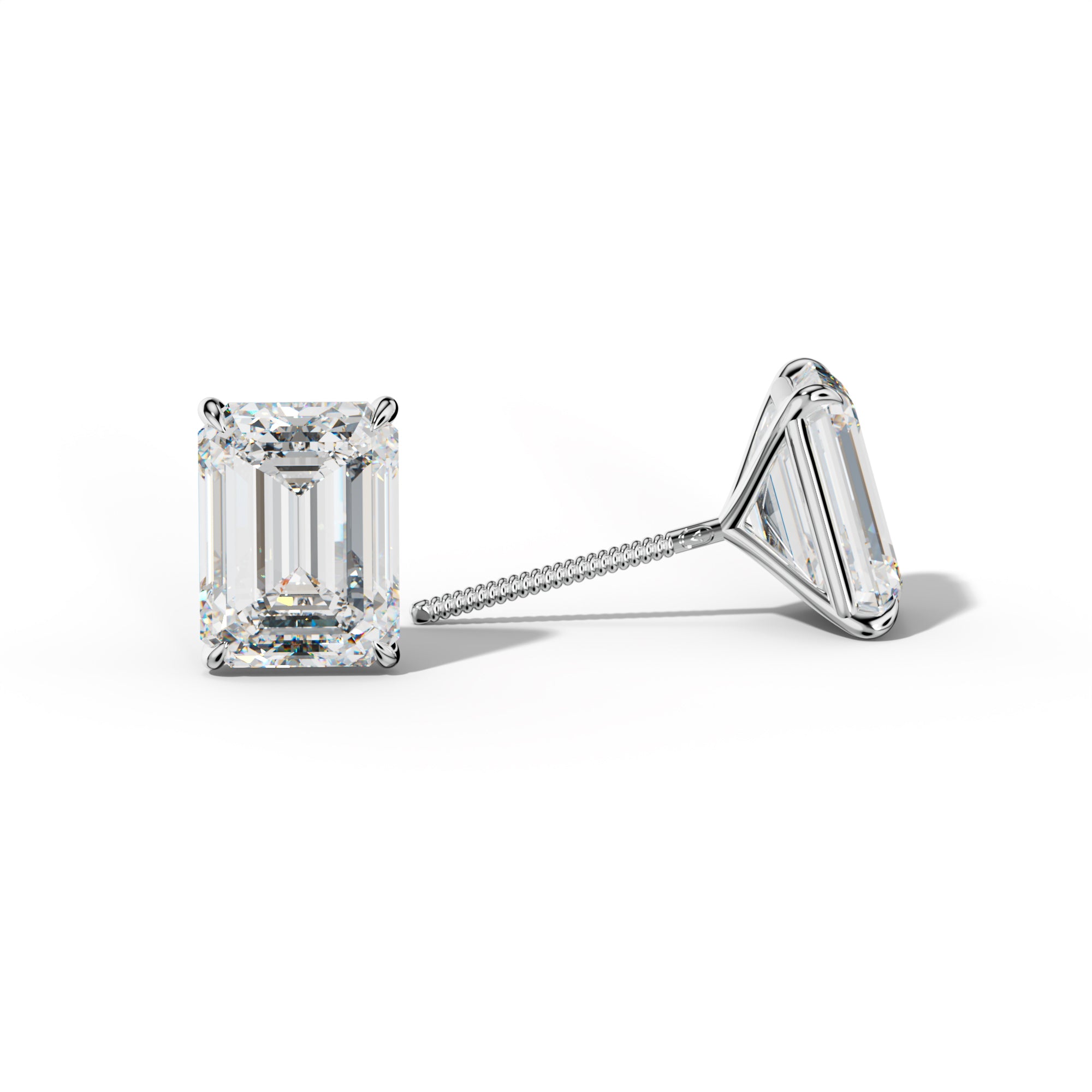 Emerald Cut Diamond Stud Earrings With Four Prong Martini Settings