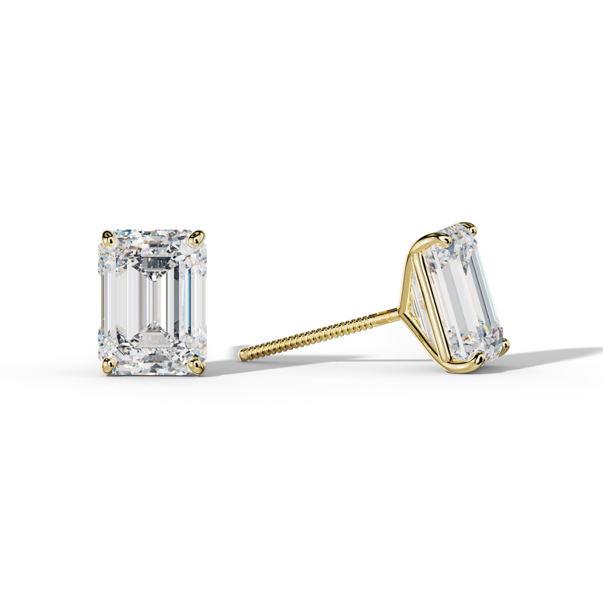 Emerald Cut Diamond Stud Earrings With Four Classic Prong Martini Settings