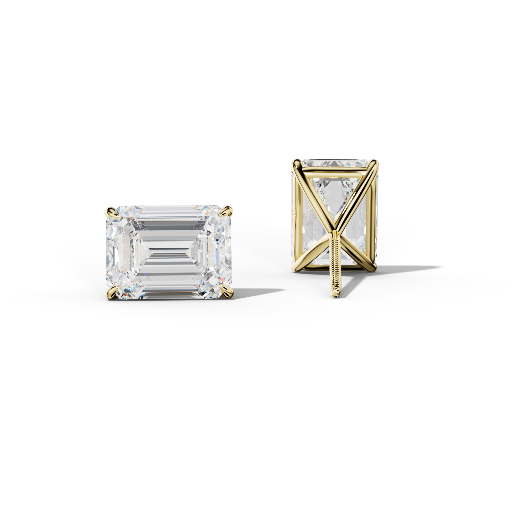 Emerald Cut Diamond Stud Earrings With Four Prong Martini Settings