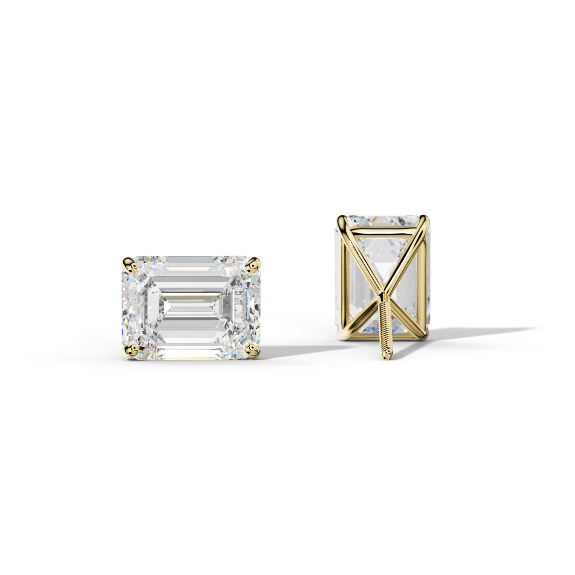 Emerald Cut Diamond Stud Earrings With Four Classic Prong Martini Settings