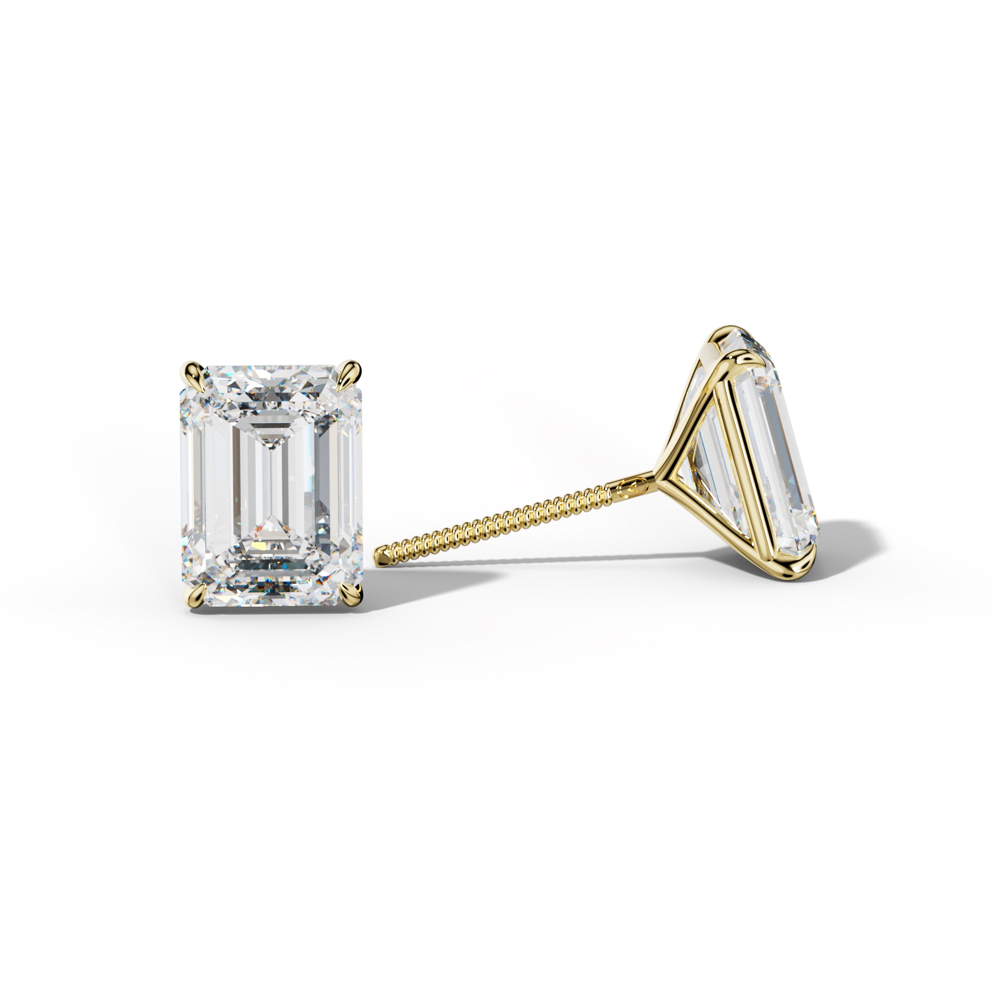 Emerald Cut Diamond Stud Earrings With Four Prong Martini Settings