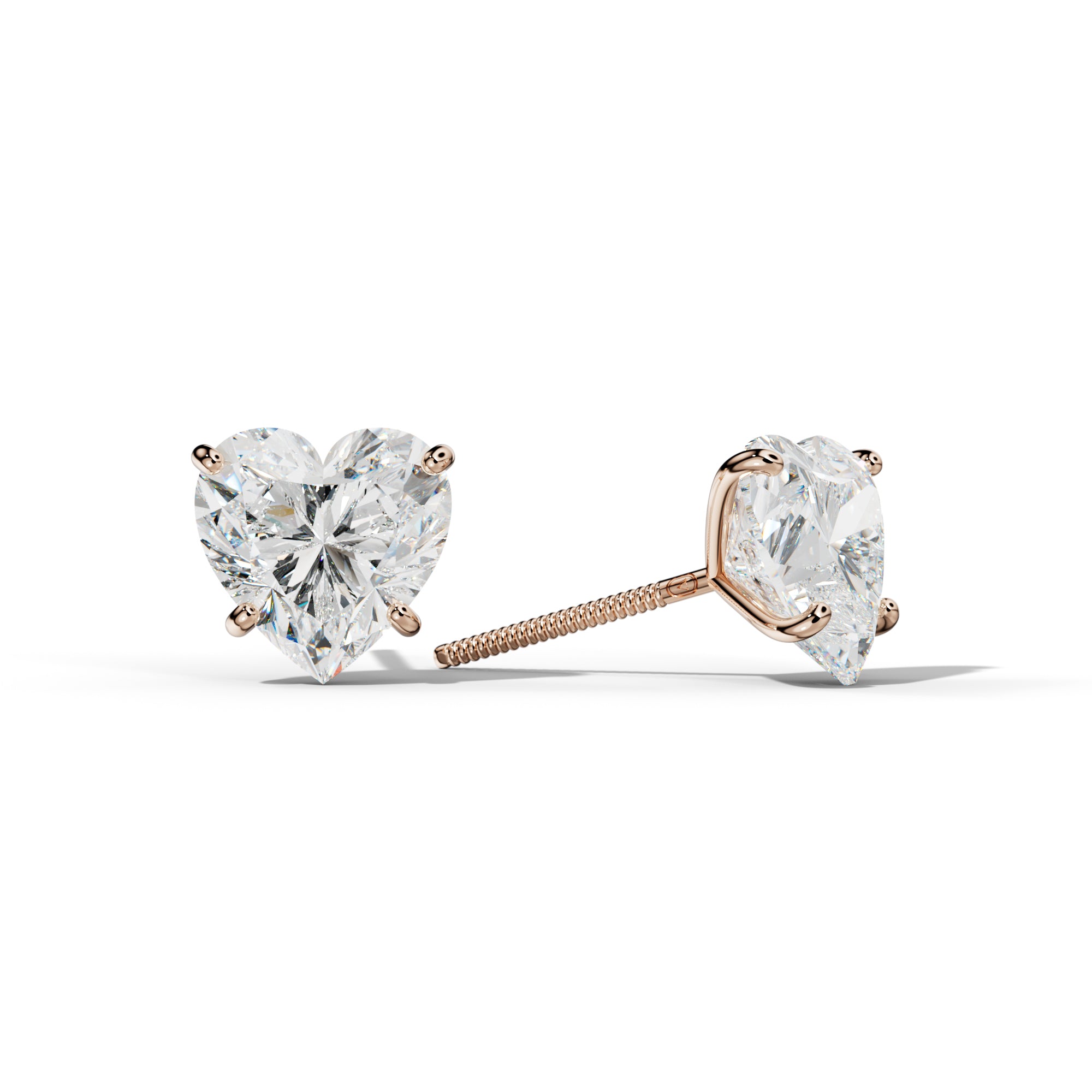 Heart  Diamond Stud Earrings With Four Classic Prong Martini Settings