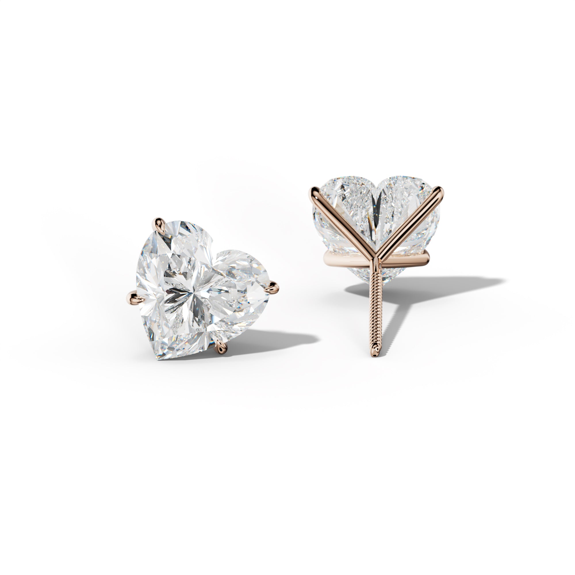 Heart  Diamond Stud Earrings With Four Prong Martini Settings